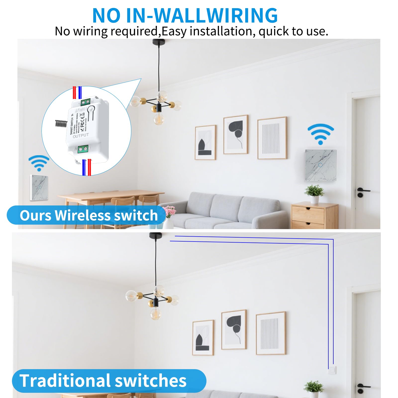 Funkschalter Set, RF433 Lichtschalter Funk, Long Distance RF Wireless Remote Control Range, Touch Lichtschalter Licht, Wandlichtsschalter, Funk Schalter (Black-3x1key 1receiver)