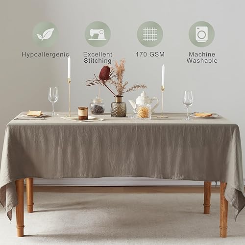 Miniatura 9 de Mantel 100% de lino francés, mantel rectangular lavable para cocina, comedor, fiesta, cóctel, uso diario en interiores y exteriores (60 x 84