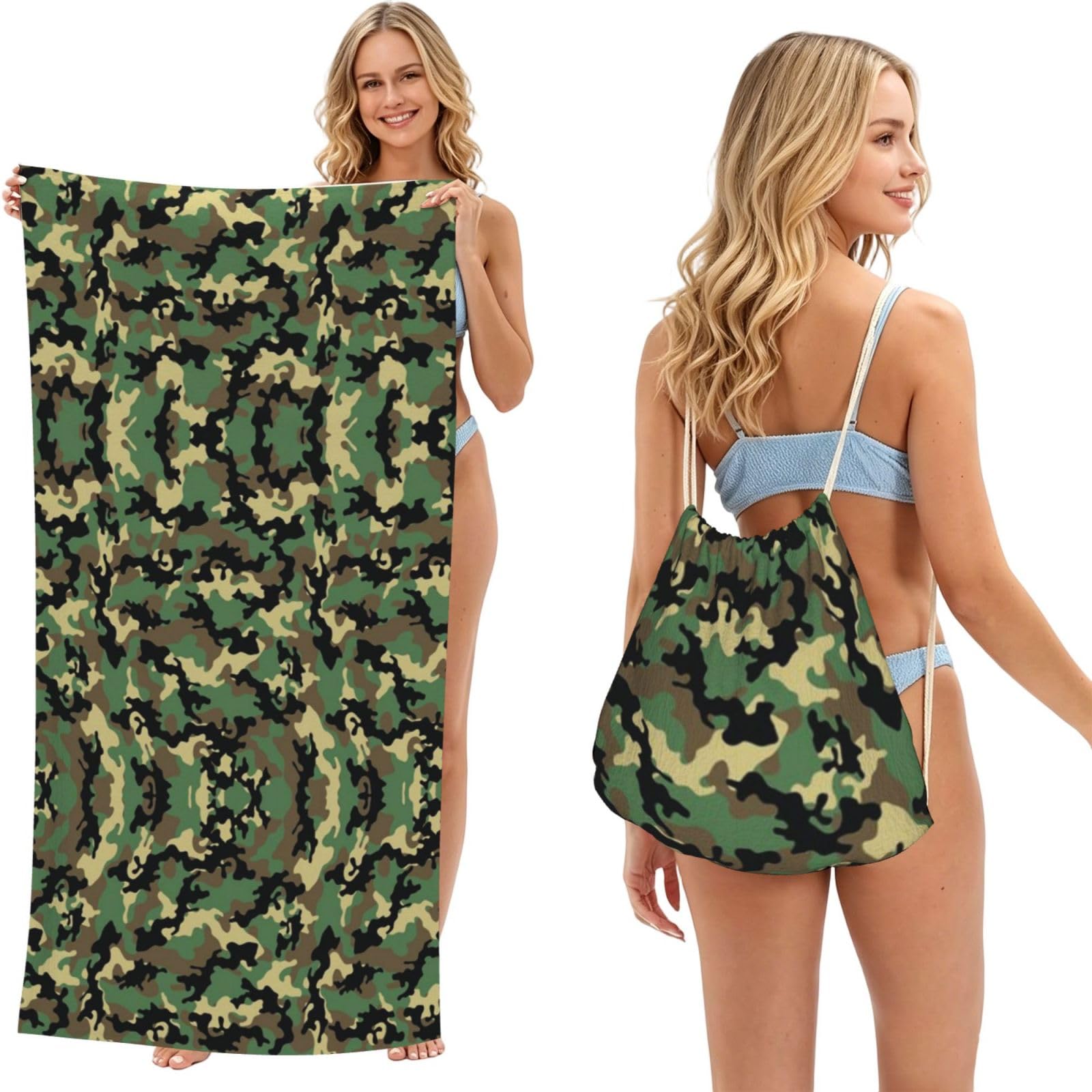 EZDLOWVBA Camo Print Beach Towel Backpack 2 In 1 Summer Large Lightweight Beach Towel - Multifunctional Ship Pattern Towel Bag For Storage,Sport