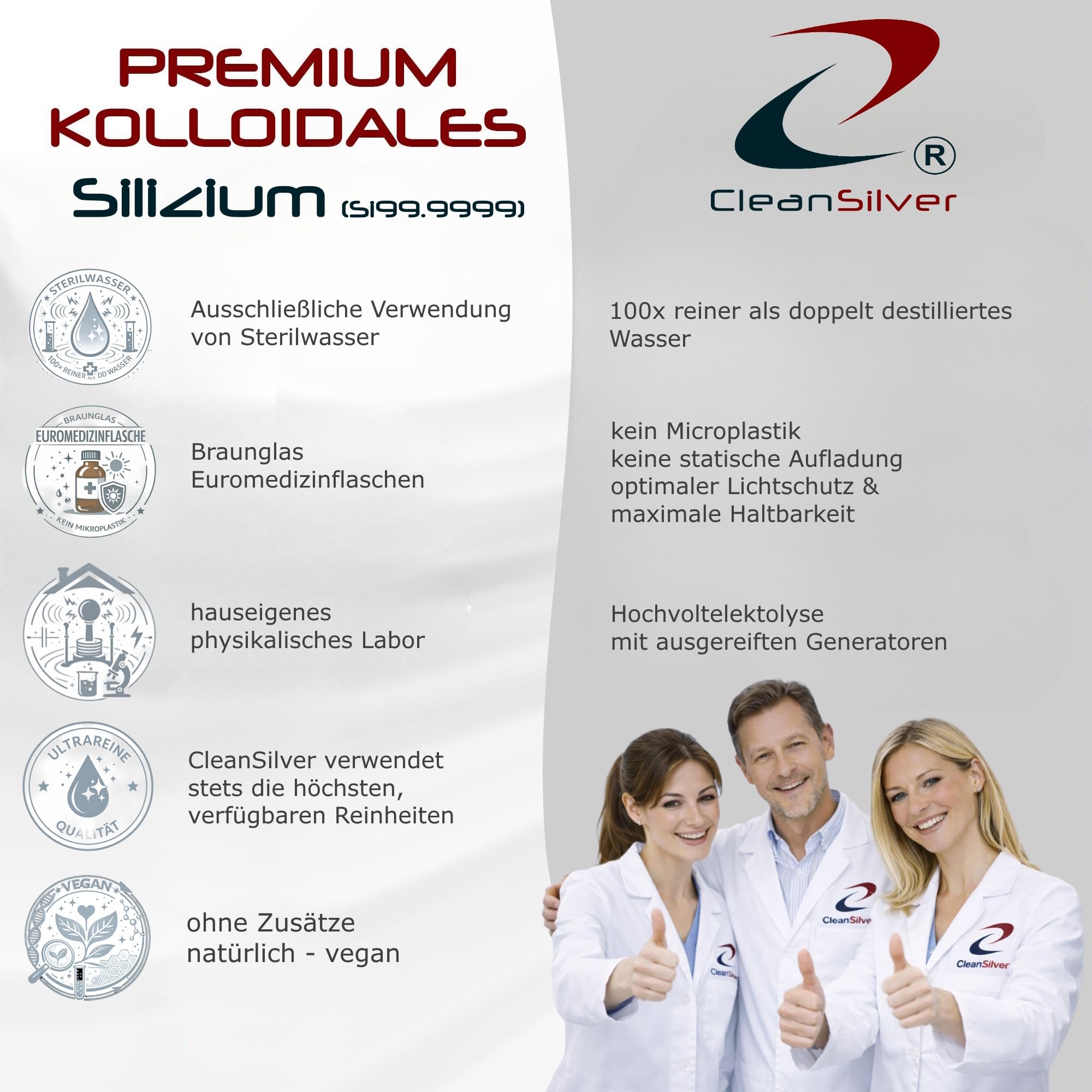 CleanSilver - Kolloidales Silizium hochdosiert 200ppm, 500ml - Ultrarein: Sterilwasser und Silizium 99,9999% - Made in Germany - stets frisch, keine Lagerware!