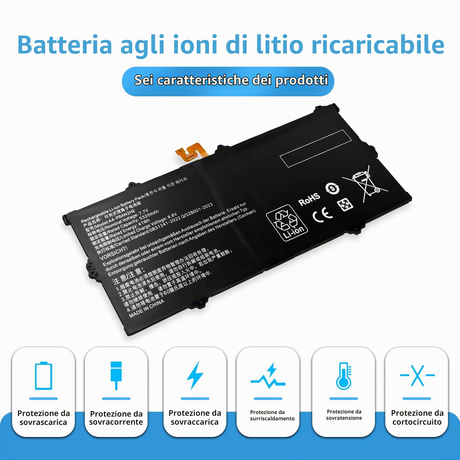 AA-PBAN2HE Batteria per laptop | Sostituzione per Samsung Galaxy Book Go 340XDA NP340XLA XE340XDA-KA3US-RB XE340XDA-KA1US XE340XDA-KA3 XE340 Series(7.7V 37Wh)