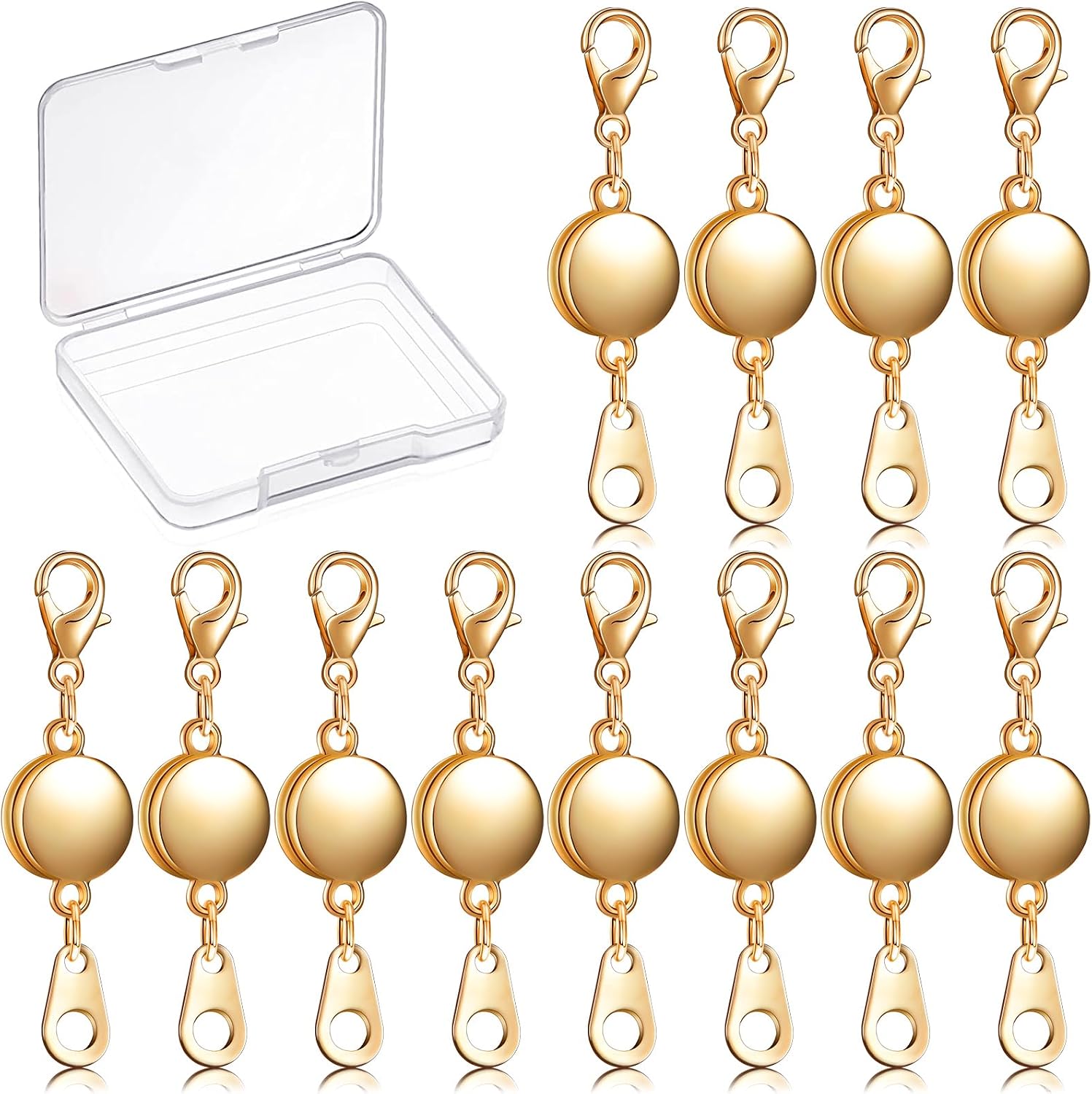 Hicarer 12 Pieces Locking Magnetic Jewelry Clasp Round Necklace Clasp Closures Bracelet Extender for Jewelry Making(Gold, Silver)