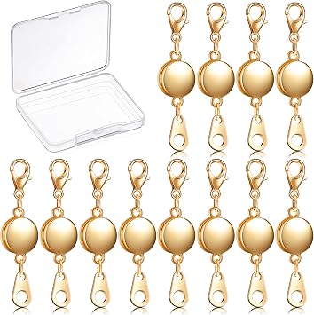 Hicarer 12 Pieces Magnetic Necklace Clasp Locking Magnetic Jewelry Clasp Round Necklace Clasp Closures Bracelet Extender for Jewelry MakingGold