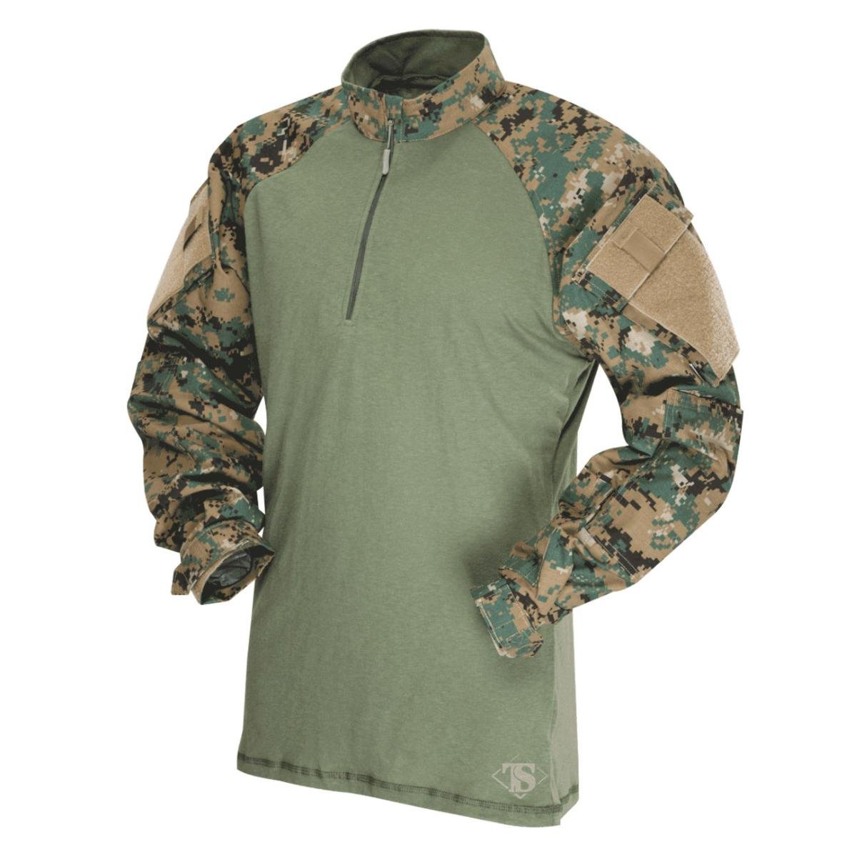 Tru-Spec T.R.U. 1/4 Zip Combat Shirt, Men's Tactical Long Sleeves - 65/35 Polyester Cotton Rip-Stop Fabric, Woodland Digital/Olive Drab - Small