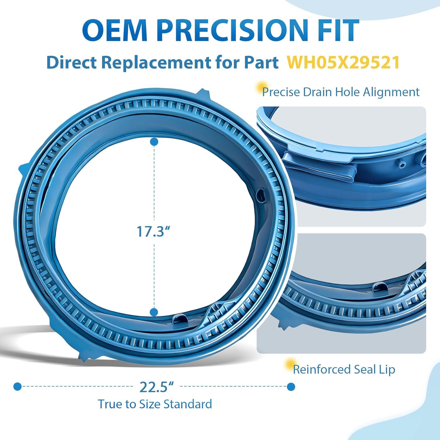 Upgraded WH05X29521 Blue Washer Door Gasket Seal for GE Front Load Washing Machine, Odor Resistant and Watertight Rubber Fit GFW550SSN0WW GFW510SCN0WW GFW550SPN0DG GFW550SPR0RS GFW550SSN1WW