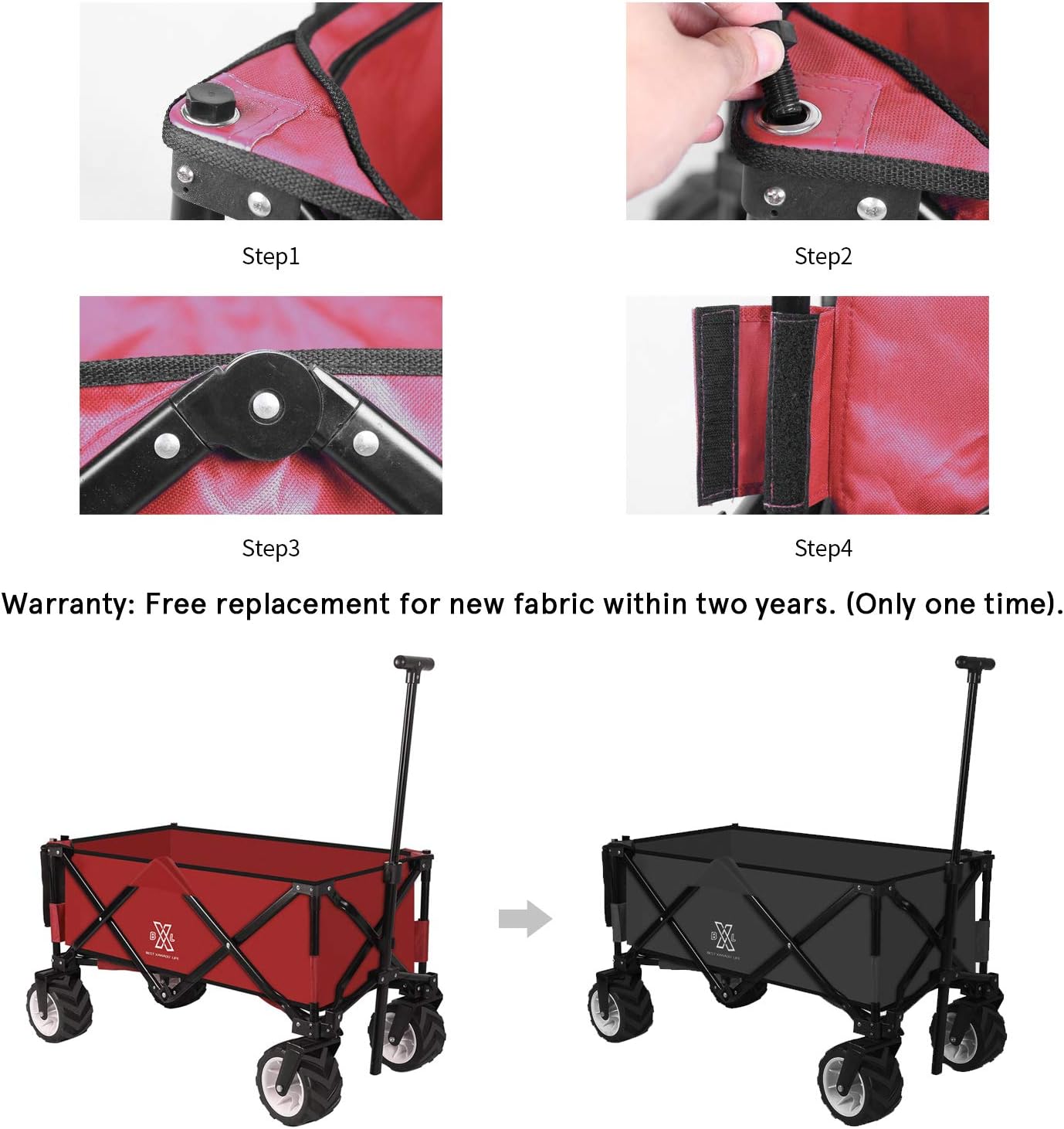 BXL Heavy Duty Collapsible Folding Garden Cart Utility Wagon for Shopping Outdoors (Red) : Patio, Lawn & Garden