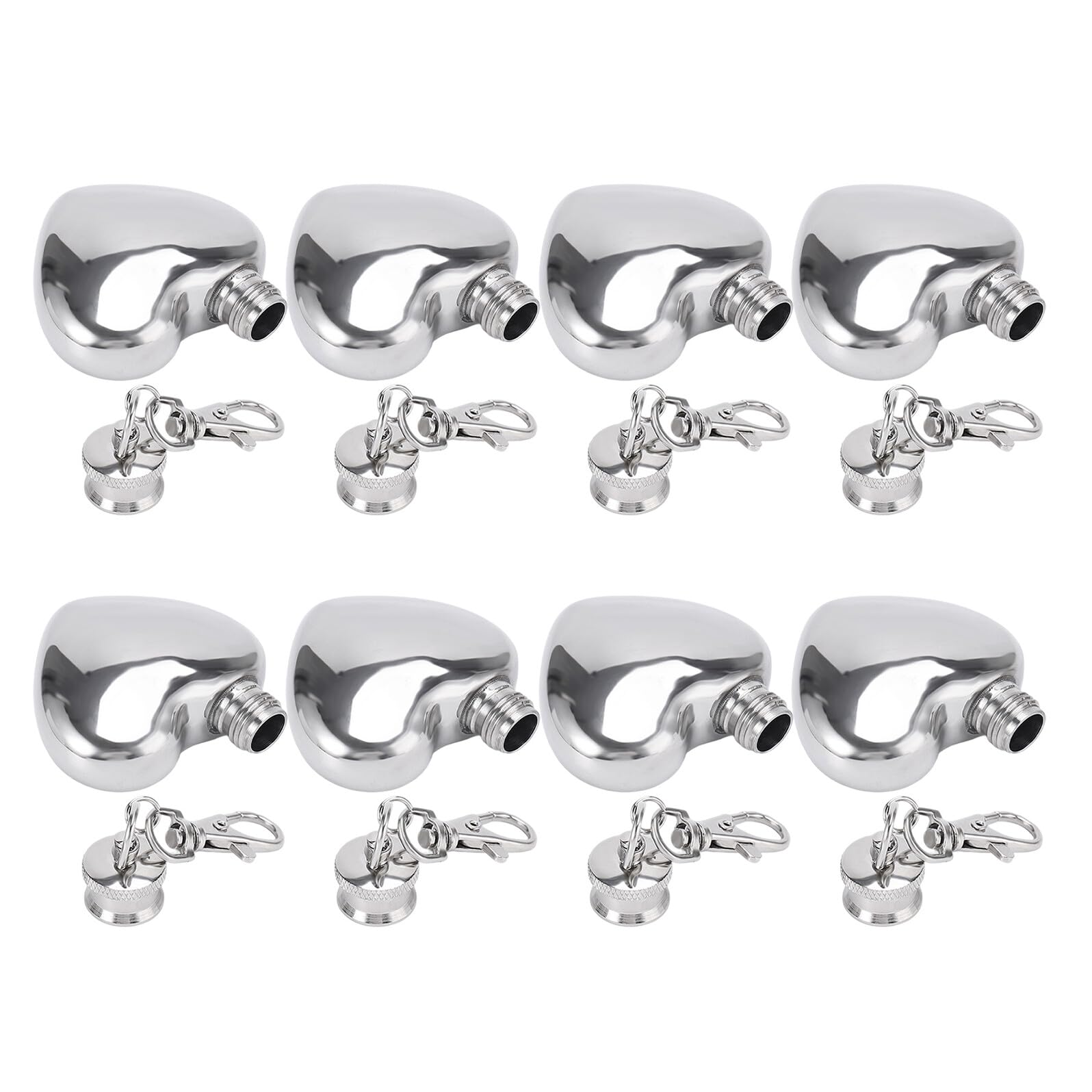 Mini flasque porte-clés en acier inoxydable de 30 ml VALICLUD, lot de 8 gourdes étanches en cœur