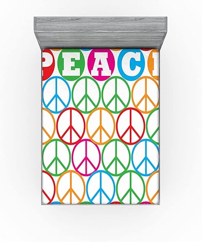 Miniatura 12 de Ambesonne - Sábana bajera ajustable multicolor, en colores y tres tamaños Azul y gris,Verde Militar Sage Green,Ámbar beige,Negro Grey White,Azul