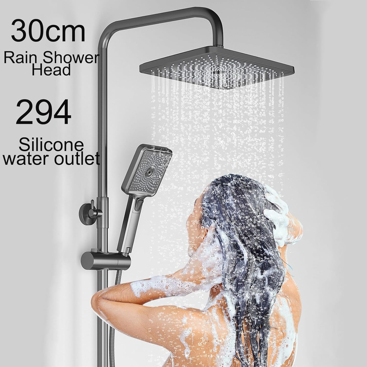 Thermostatic Shower System, Digital Display Bathroom Shower Faucet Set Gray Shower Fixtures 4 Functions Shower Kit with Valve and 4 Modes Shower Head, 2 Modes Bidet Sprayer