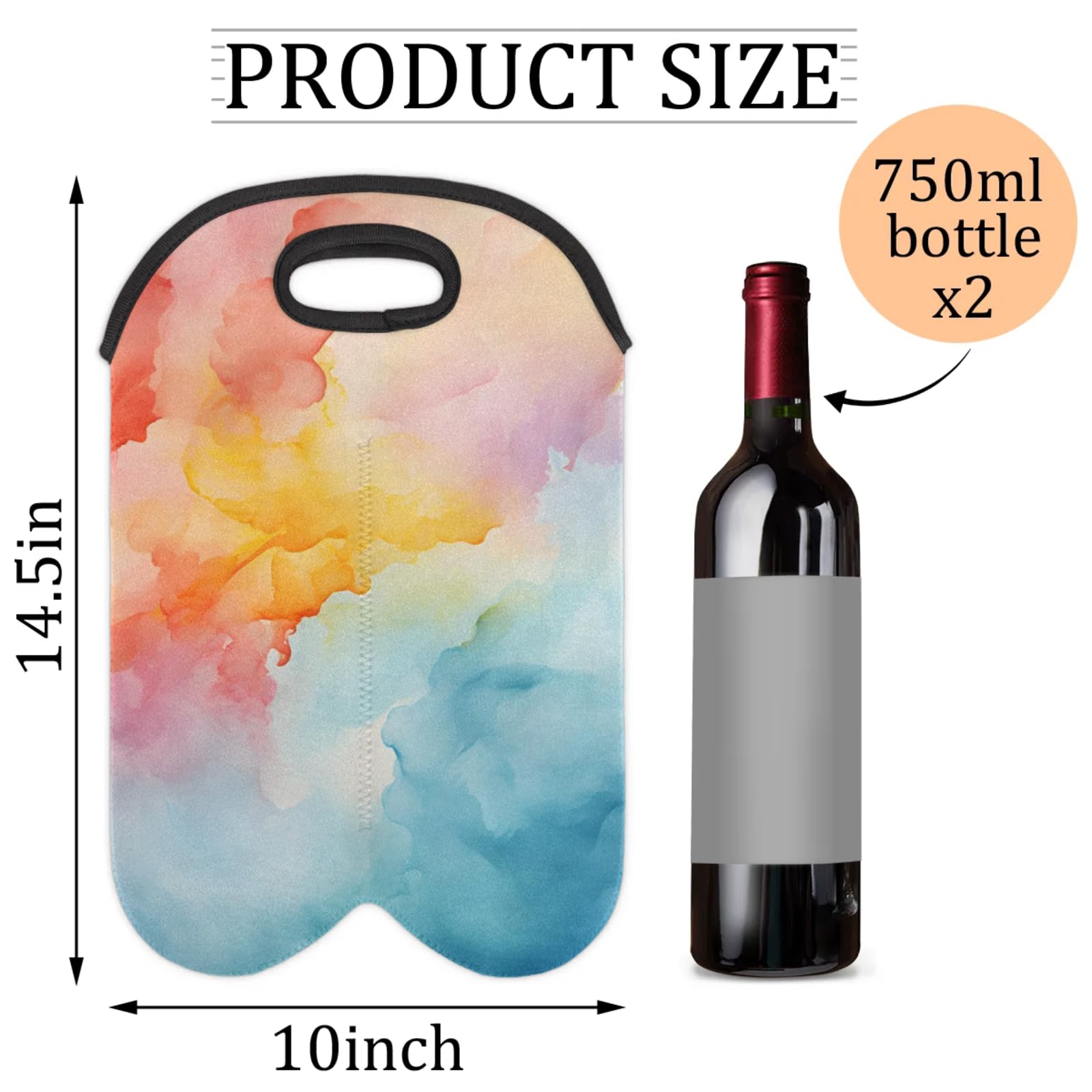 GzLeyigou 2 Bottles Gradient Color Style Wine Bag Sleeve Totes Abstract Neoprene Protective Wine Carrier Bag for Wine,Water, Champagne, Beer, Baby Bottles,Gift 14.5 x 10 Inches