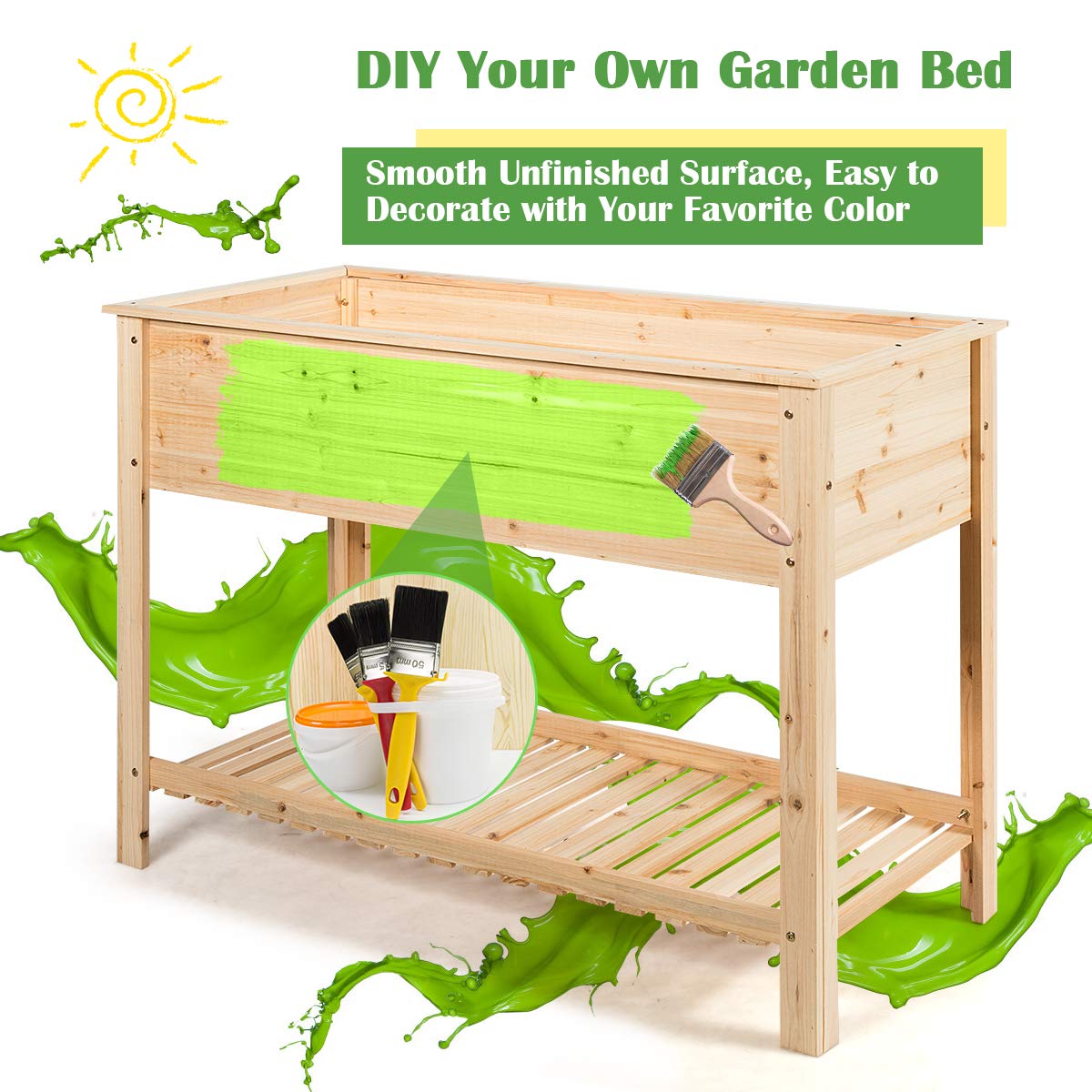 RELAX4LIFE Cama Elevada de Flores de Madera de Abeto con Estante, Huerto Urbano con Gran Superficie de Plantación para Verduras, Frutas y Hierbas, Mesa de Cultivo para Jardín, Balcón (92 x 41 x 81cm)