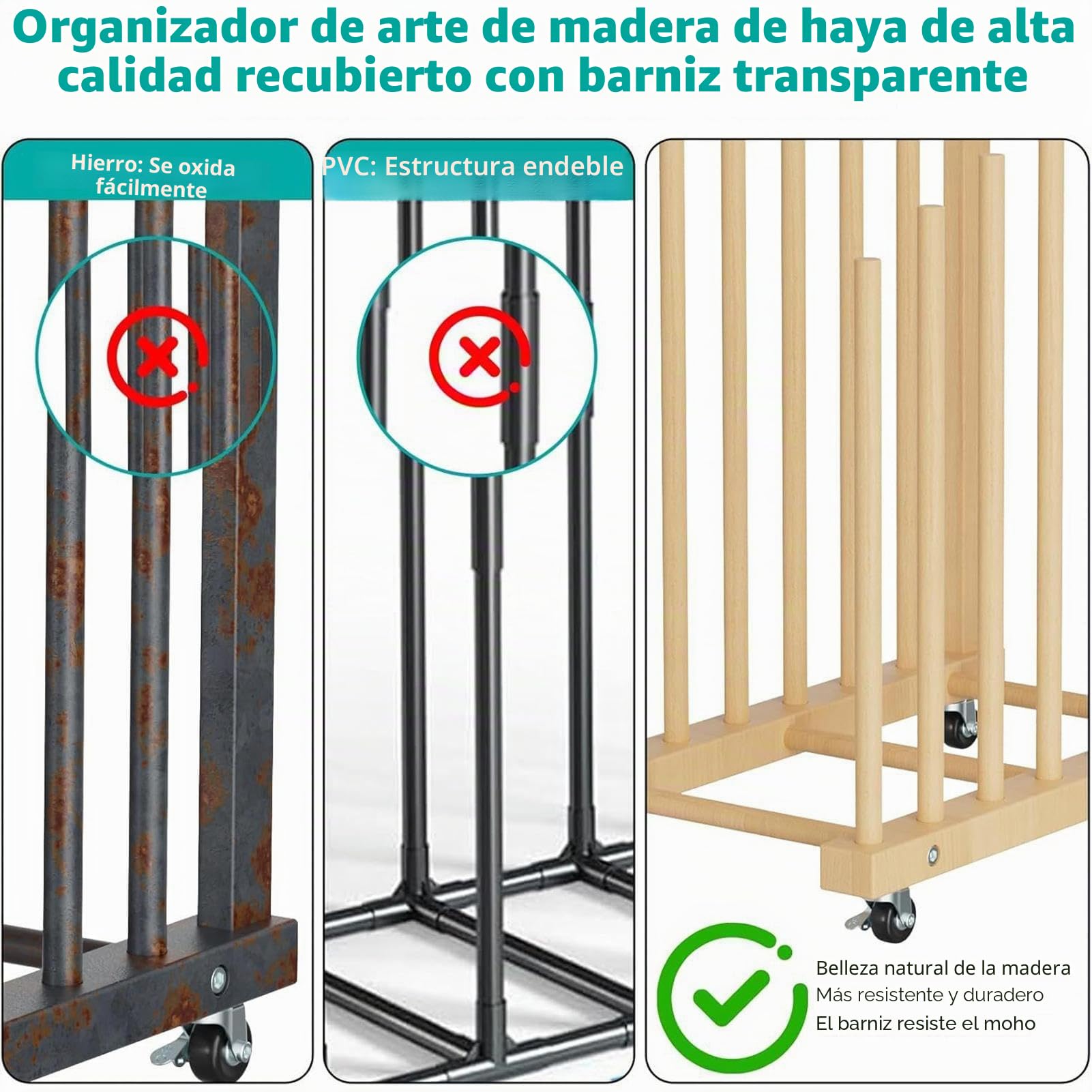 Estante De Almacenamiento De Lienzo Artístico, Diseño De Ruedas Giratorias, Material De Madera De Haya, Organizador De Exhibición De Lienzo, Estante Para Suministros De Arte, Ahorro De Espacio, Para A