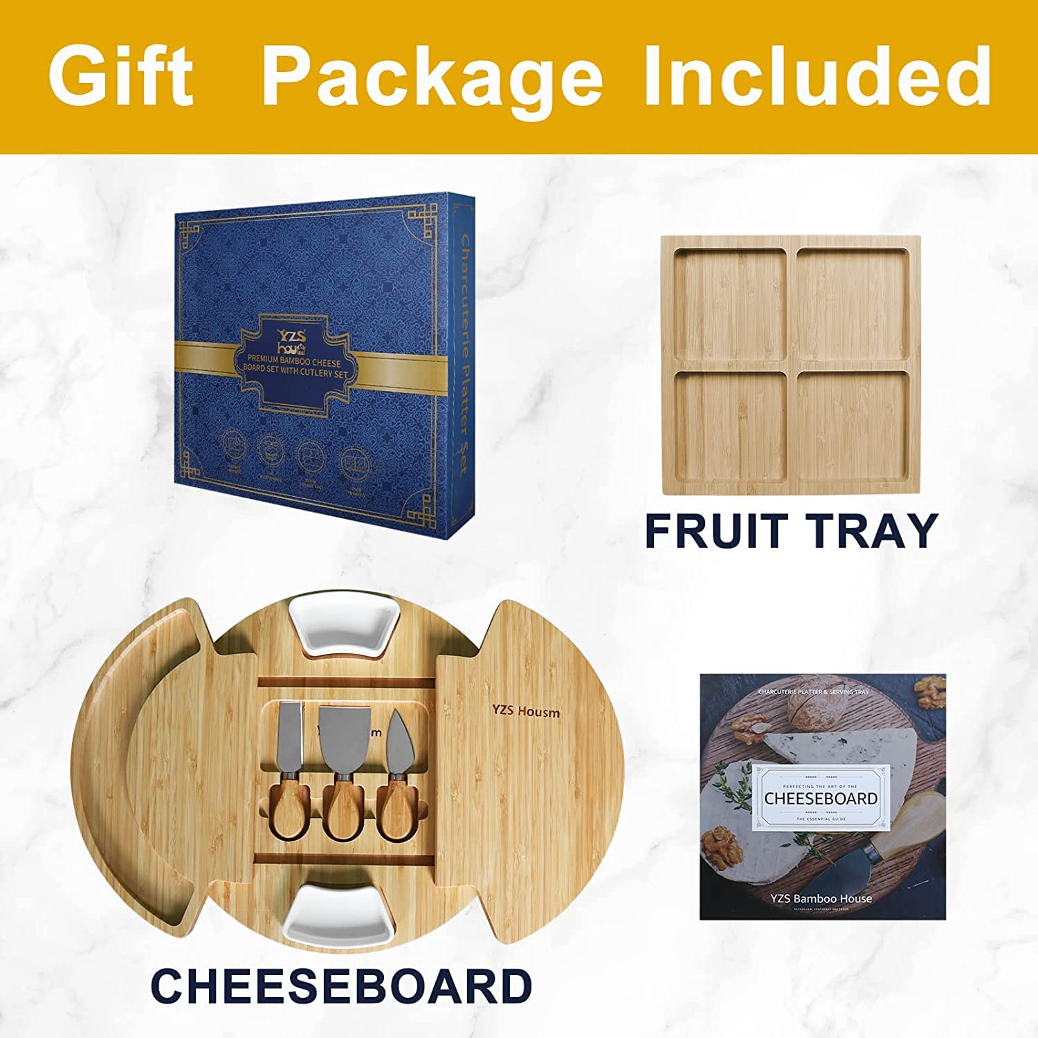 Louis Donné Käsebrett Rund aus Holz, Serviertablett mit Käsemessern, Charcuterie Board, Käseplatte als Einweihungsgeschenk & Hochzeitsgeschenk