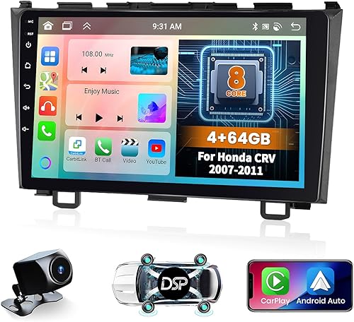 Miniatura 17 de Hikity Para Honda CRV 2007 2008 2009 2010 2011 Android estéreo de coche con Apple Carplay Android Auto, 2GB+64GB 9 pulgadas pantalla táctil Radio