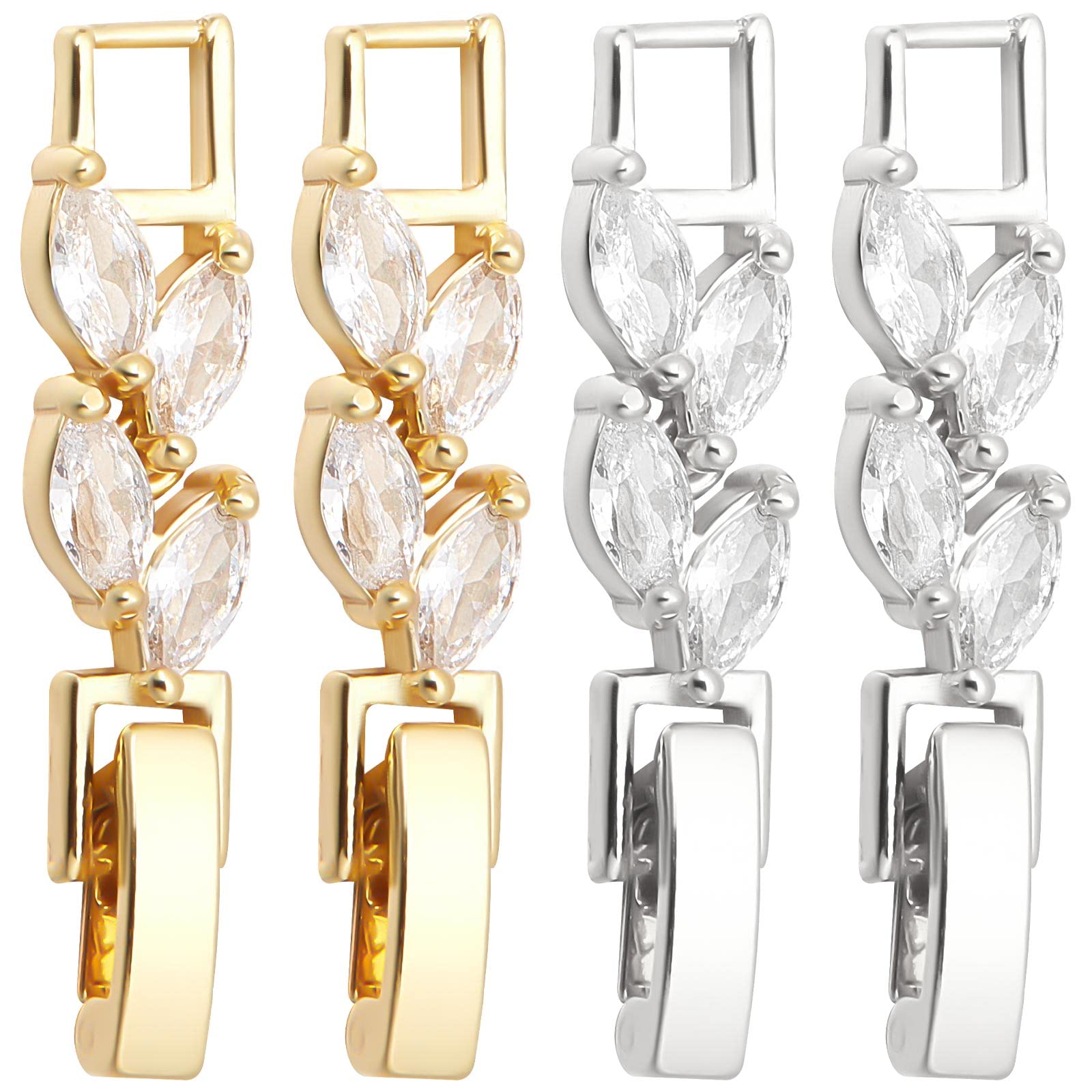 SUNNYCLUE 1 Box 10Pcs Silver Gold Fold Over Clasp Fold Over Extender Necklaces Extension Bracelets Extenders Cubic Zirconia Foldover Extender Clasps for jewellery Making Women Adults DIY Crafts