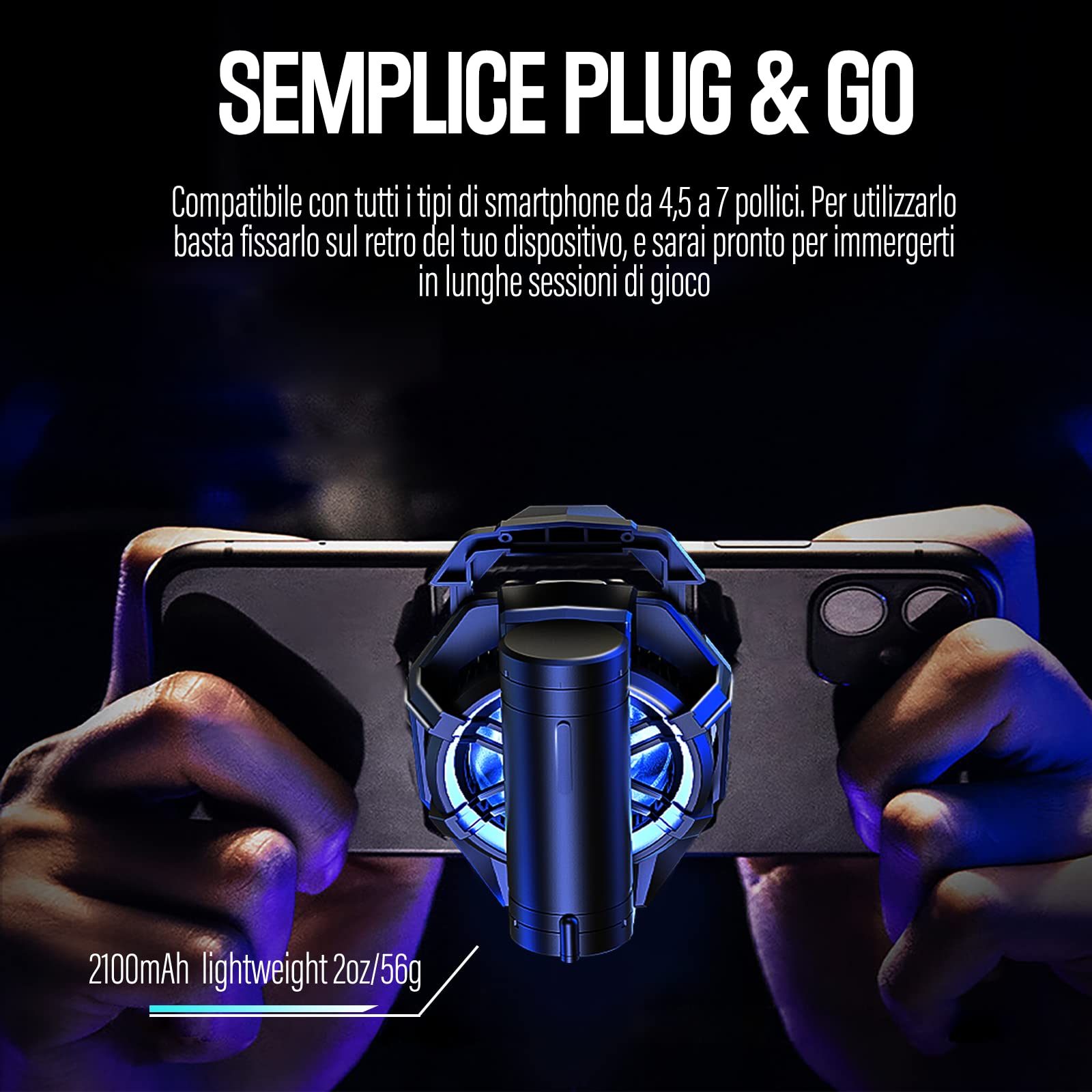 TRILINK Raffreddamento Telefono con Batteria Ricaricabile, Ventola per Gaming Adatto a Tutti i Tipi di iPhone, Smartphone Android, Radiatore per Cellulare con LED RGB