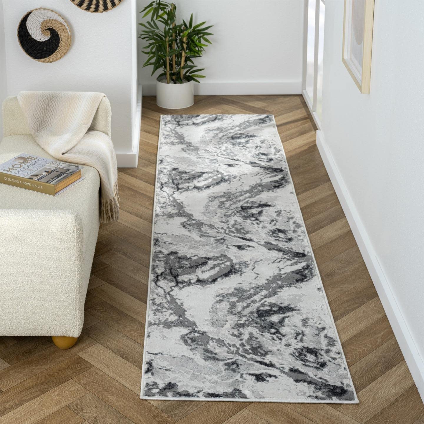 LUXE WEAVERS Abstract Marble Gray 2X8 Area Rug