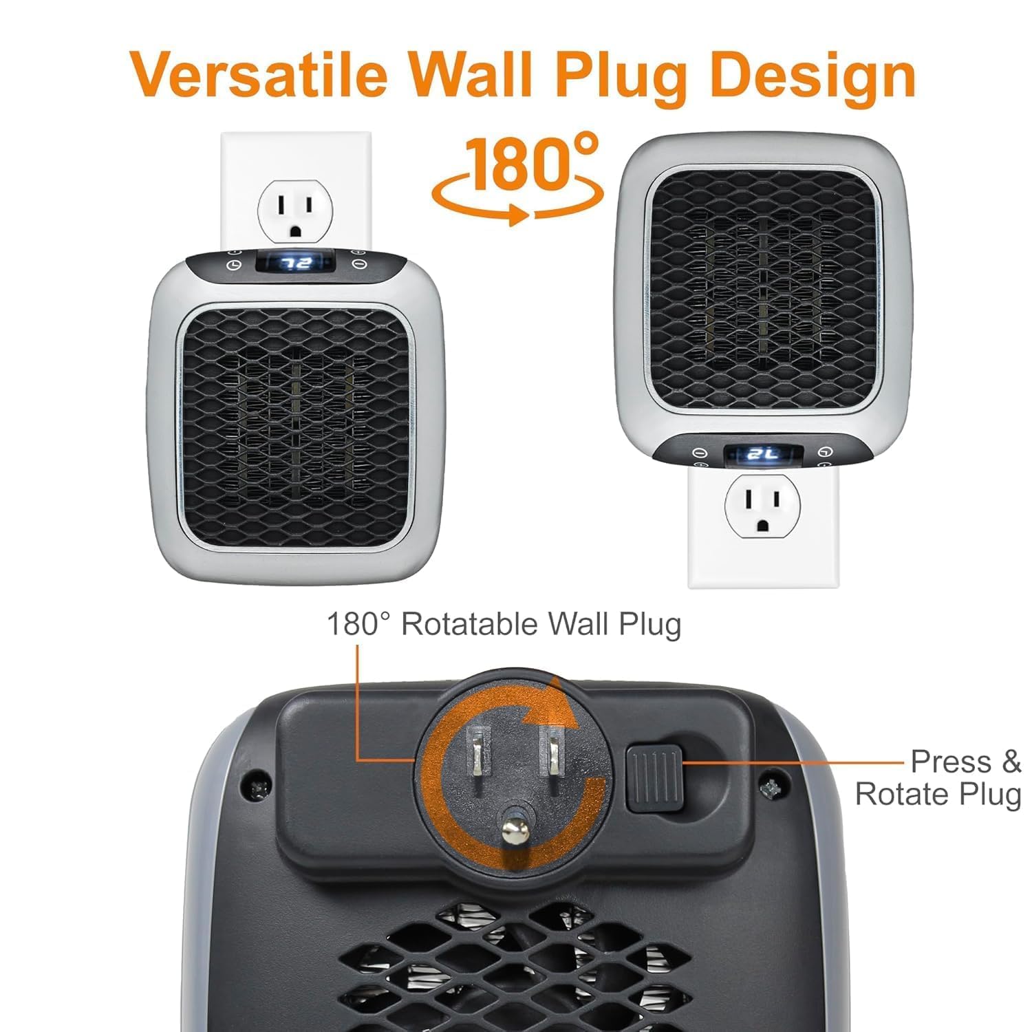 KANVIPRIYA 800 Convenient Wall Outlet Heater with Adjustable Thermostat Programmable 12 Hour Timer Auto Shut-Off - Mini Ceramic Heater Quiet and Space Saving 1