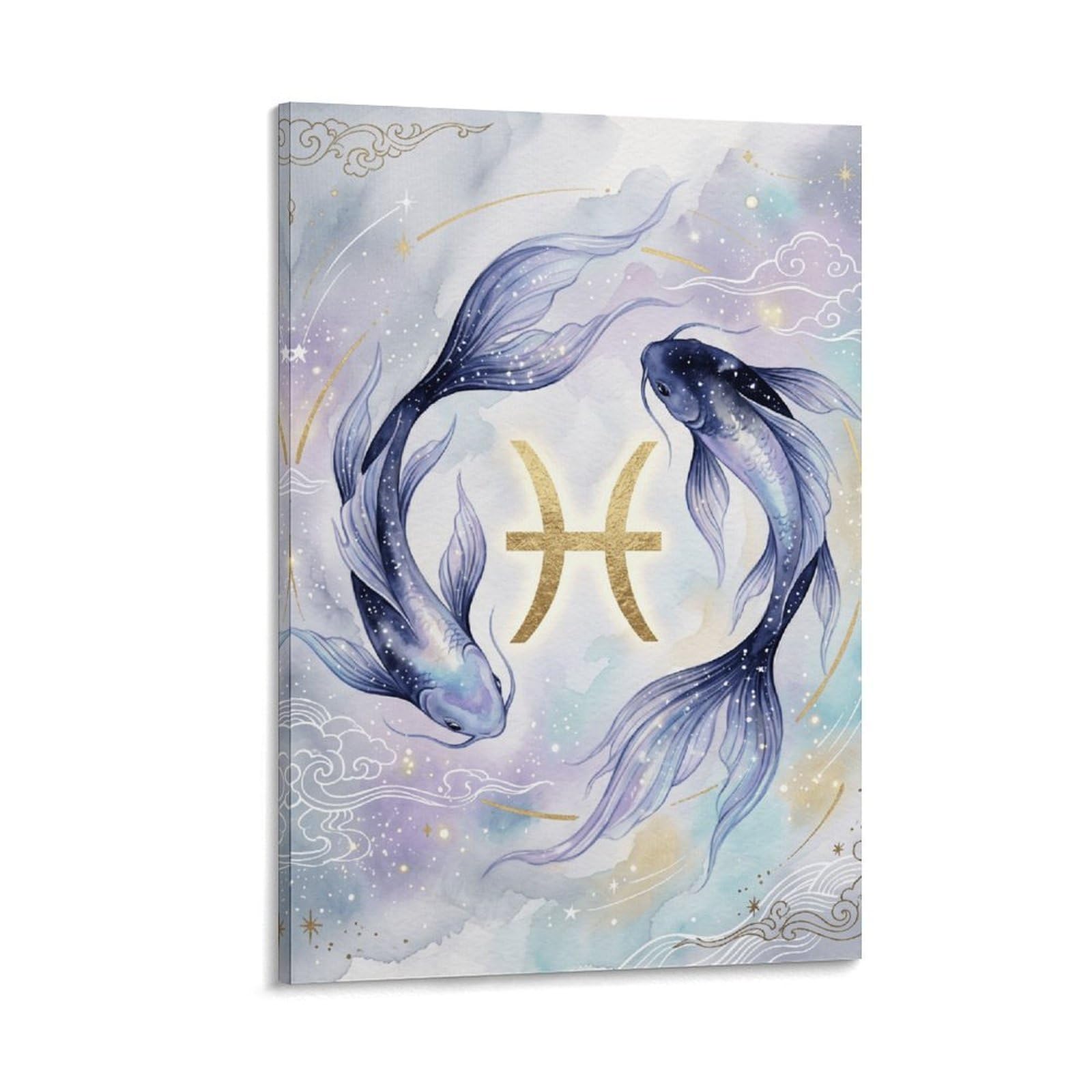 W7C8U2X3 Pisces Koi Celestial Canvas Wall Art, Minimalist Asian Wall Art
