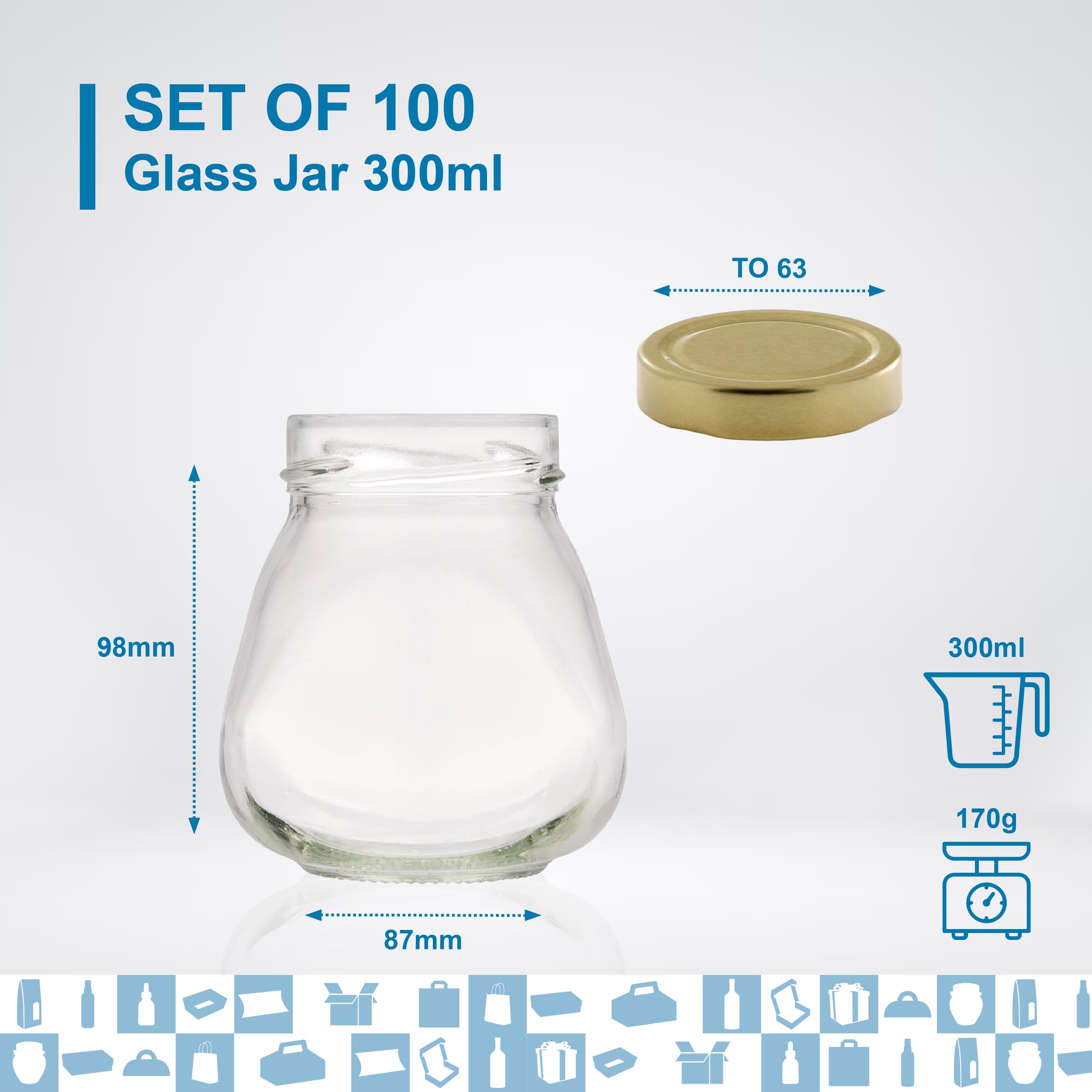 Espirito Rebelde 100 Pots en Verre 300ml avec Couvercle | Pot pour Tartinades, Confiture, Beurre de Cacahuète, Pâté, Épices | Pots et Bocaux de Conservation et Rangement Cuisine