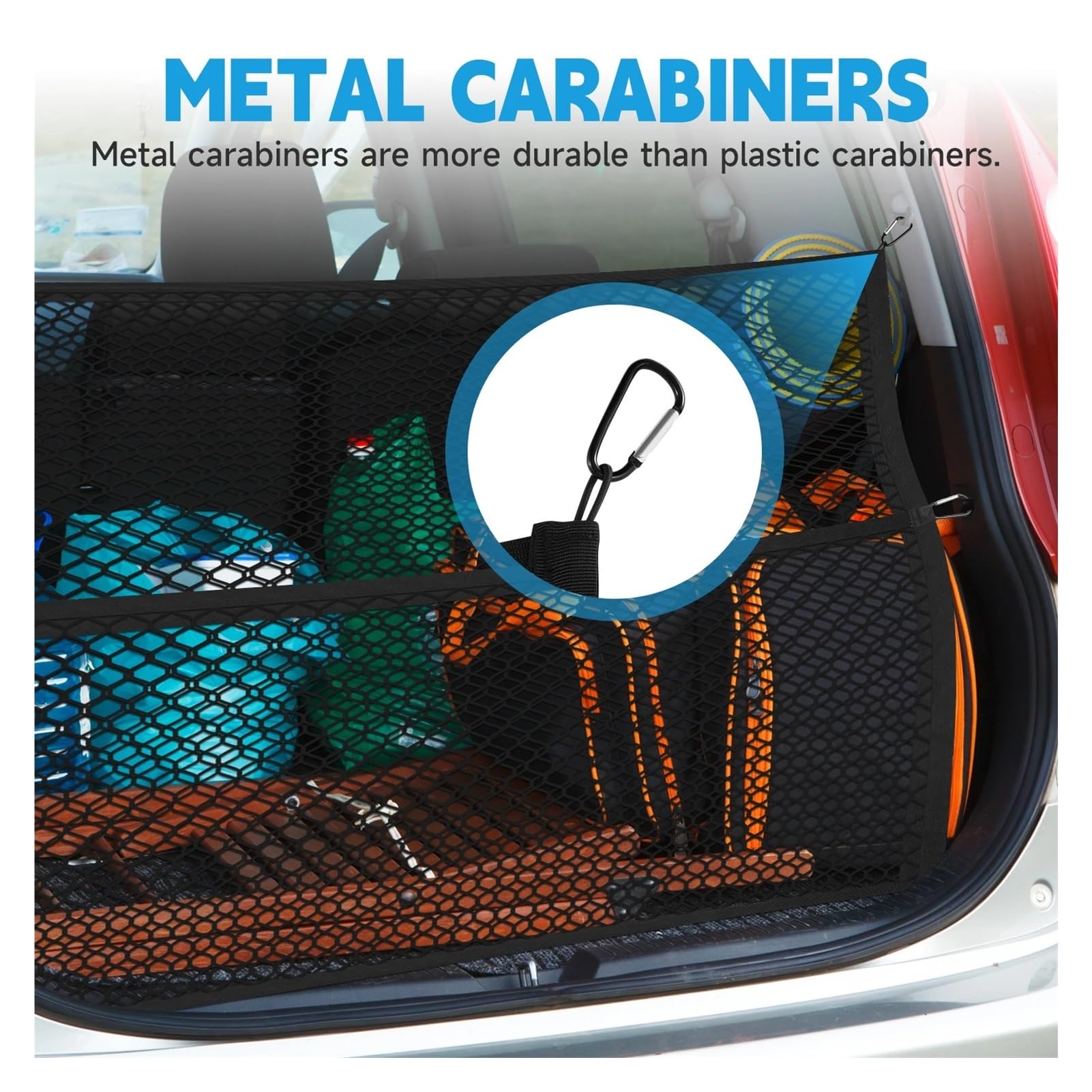 Copertura per Bagagliaio Rete Bagagliaio Camioncino Rete Elastica Bagagliaio Un'auto Con 6 Moschettoni 120 Cm X 120 Cm Rete Fissaggio Per Tetto Automatico Rete Fissaggio Cargo Cover(Double Layer)
