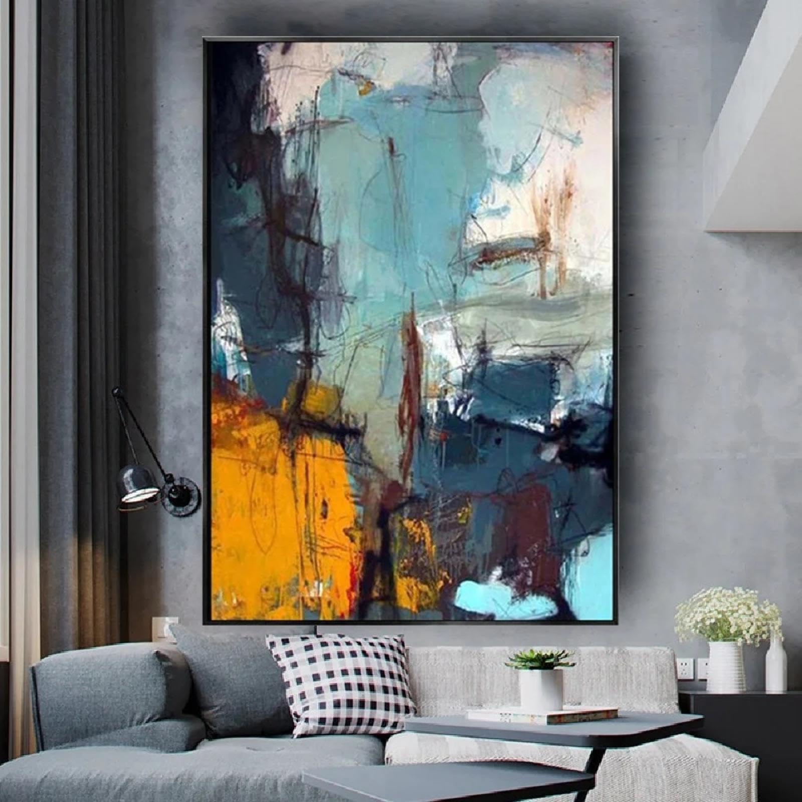 KDOVOKD Abstract Graffiti Painting on Canvas wall painting Modern Nordic Home Decor Living Room Wall Decor Ready to Hang Size 50x70cm(20x28in) with black frame