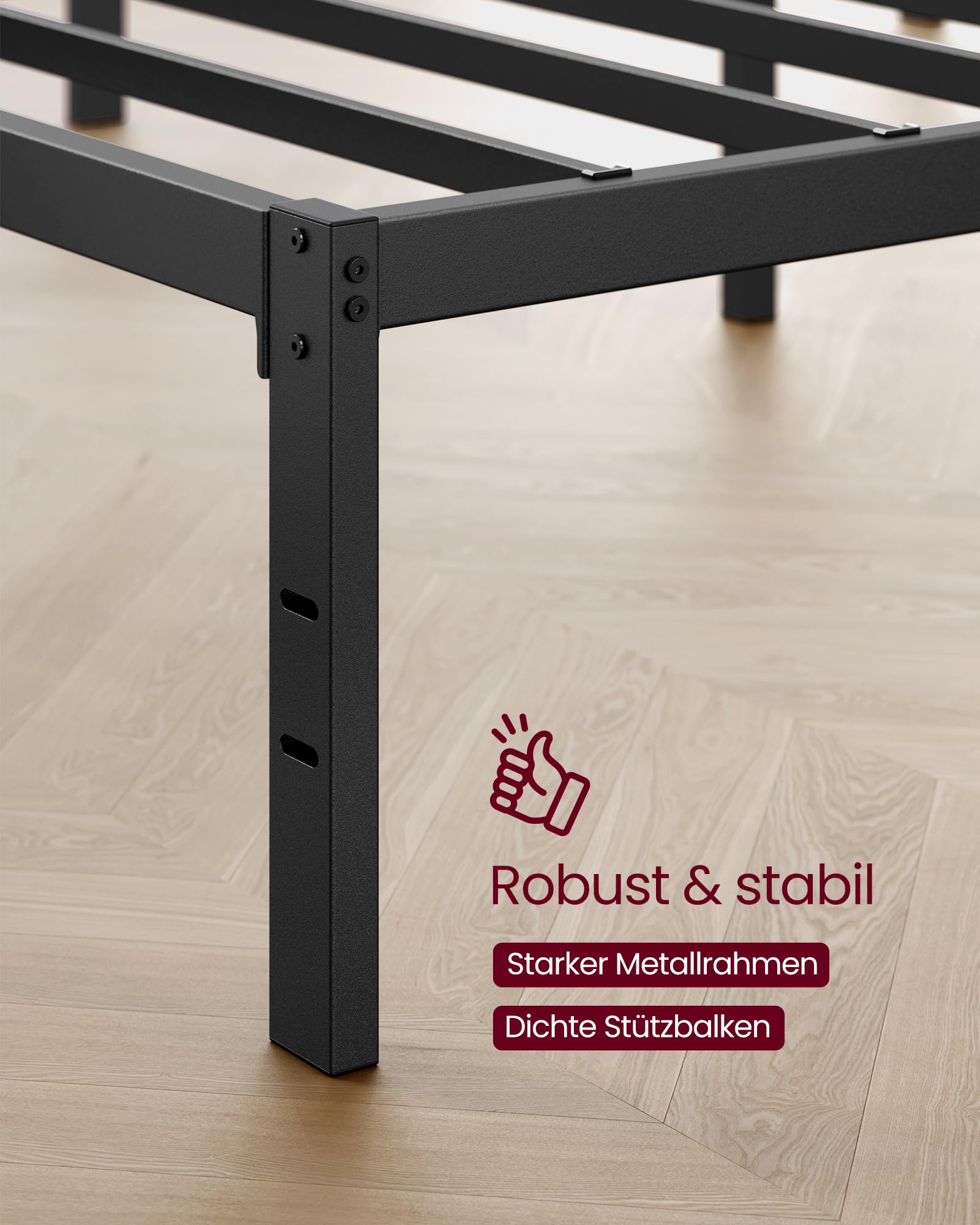 VASAGLE Doppelbettgestell, Bett, 140 x 200 cm, Metallbett, Bettrahmen, Unterbettaufbewahrung, modern, Gästebett, einfacher Aufbau, tintenschwarz RMB154BD01