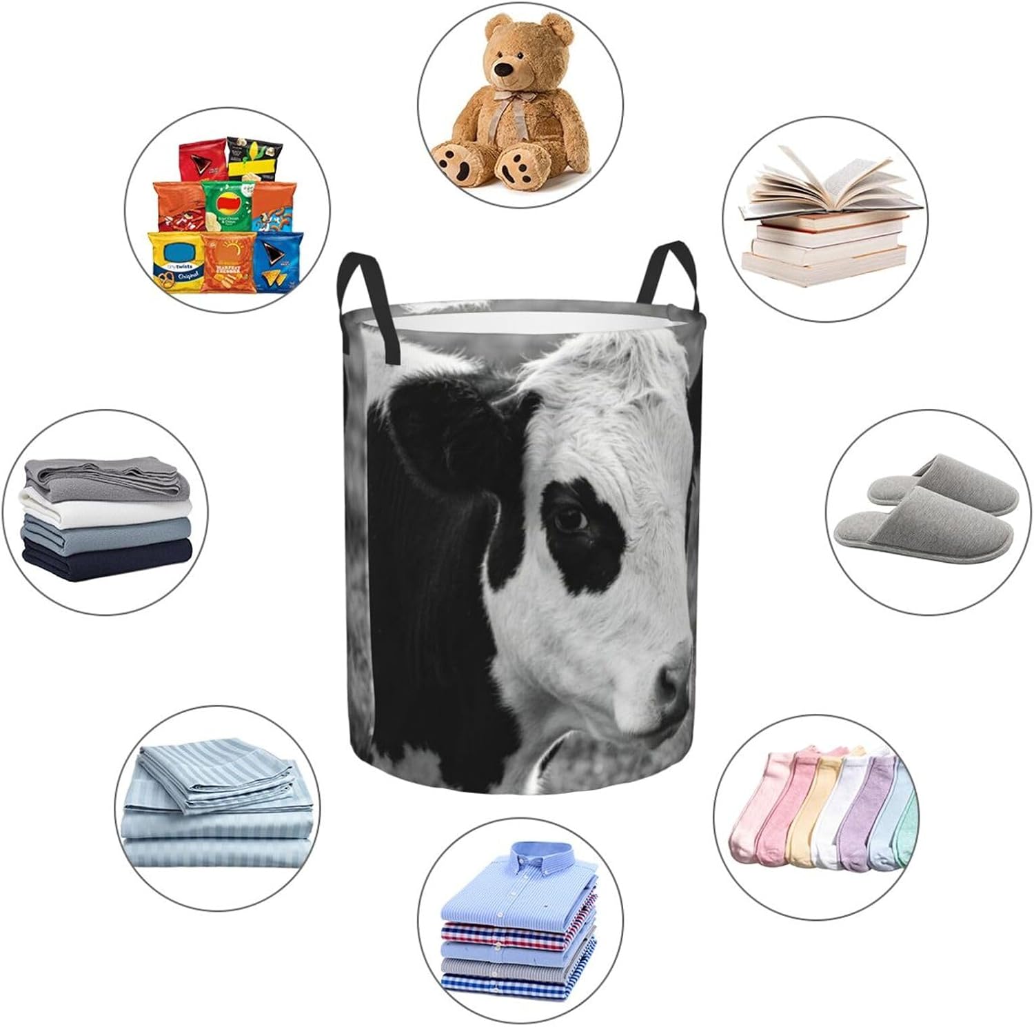 Laundry Hamper Waterproof Storage Bin Organizer with Handles Black White cow Laundry Basket Collapsible Dirty Clothes Hamper Large Clothes Storage Toy Organization for Bathroom Bedroom Small
