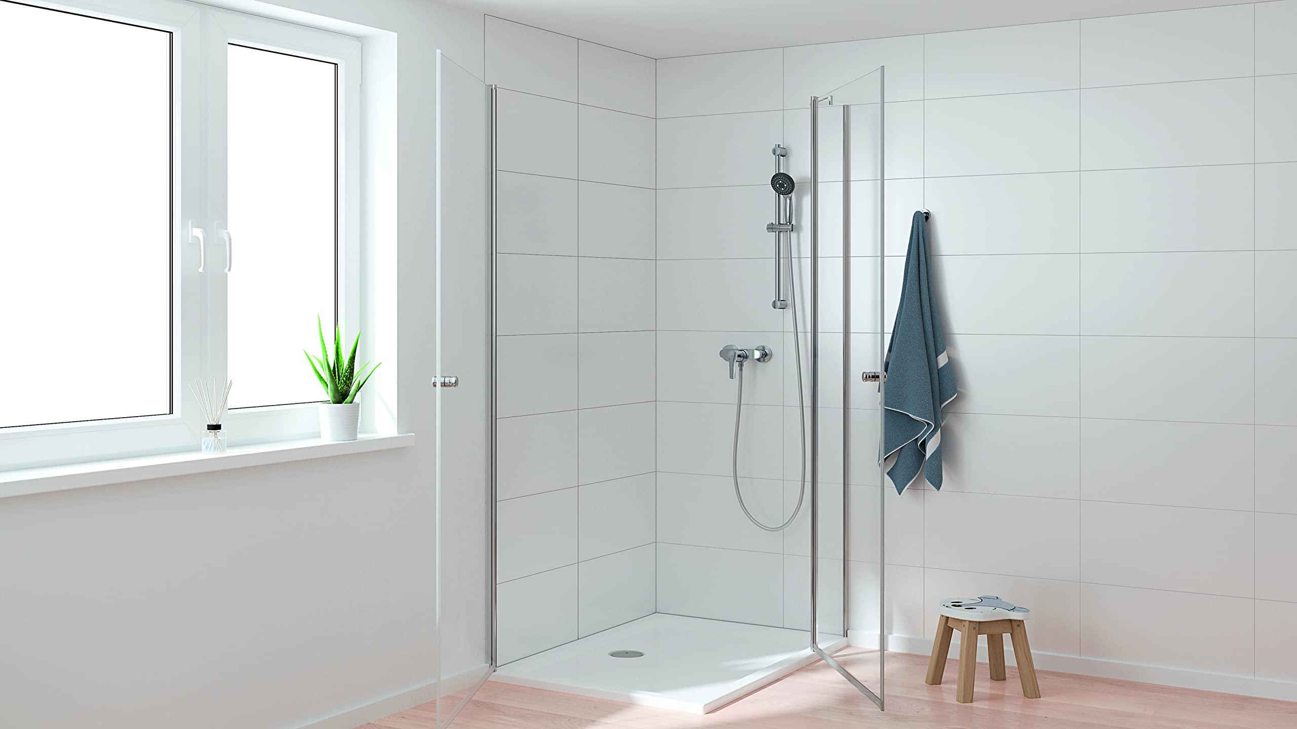 GROHE Start QuickFix, Grifo de ducha monomando (montaje en pared y salida inferior, menor consumo de agua, instalación con QuickSpanner incluída), cromo, 24208002