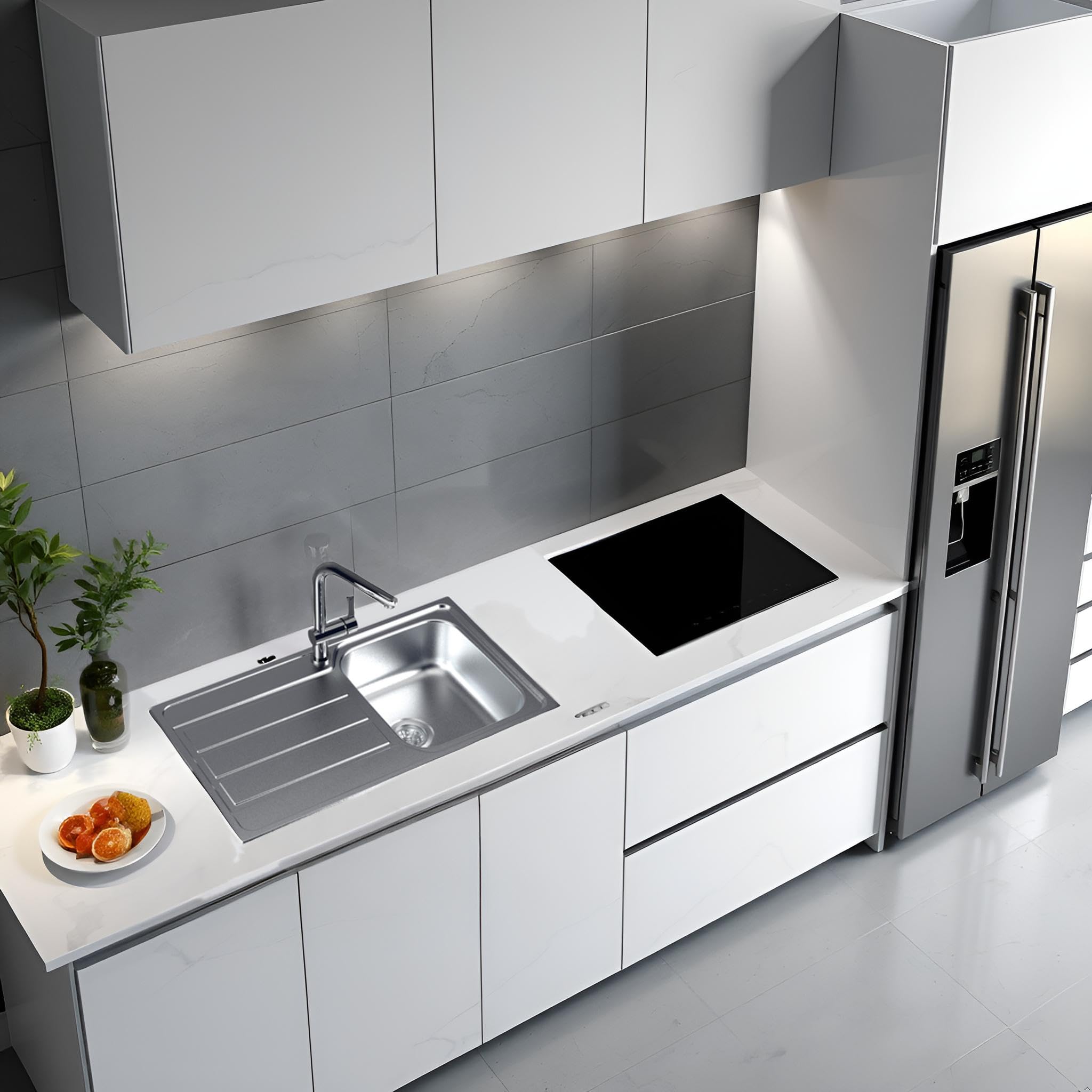 Cata Fregadero CDP-1 EI Sobre Encimera con Cubeta Cuadrada Escurridor Instalación Mueble 45 cm Base con Fondo Absorbente Accesorios Incluidos Acabado Acero Inoxidable
