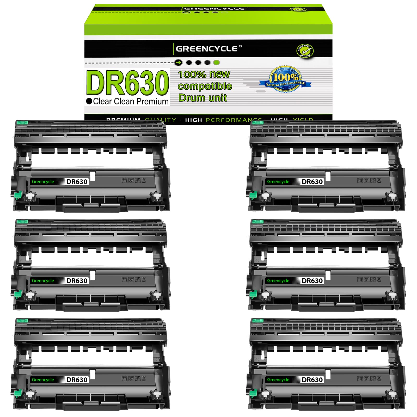 greencycle 6 Pack Black DR630 DR-630 High Yield Black Drum Unit Compatible for Brother HL-L2380DW MFC-L2700DW Laser Printer Wihtout Toner