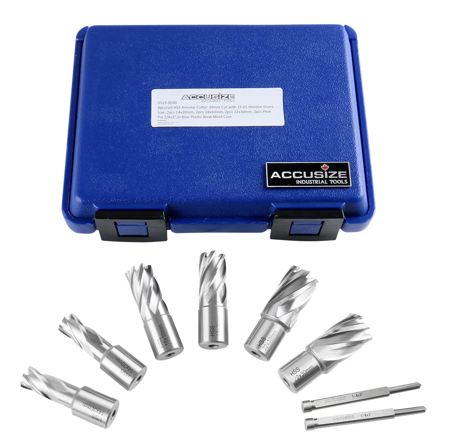Accusize Utensili Industriali Slugger Cutter Set 14, 18, 22mm Diametro di taglio; 30mm Profondità di taglio, 0519-0030