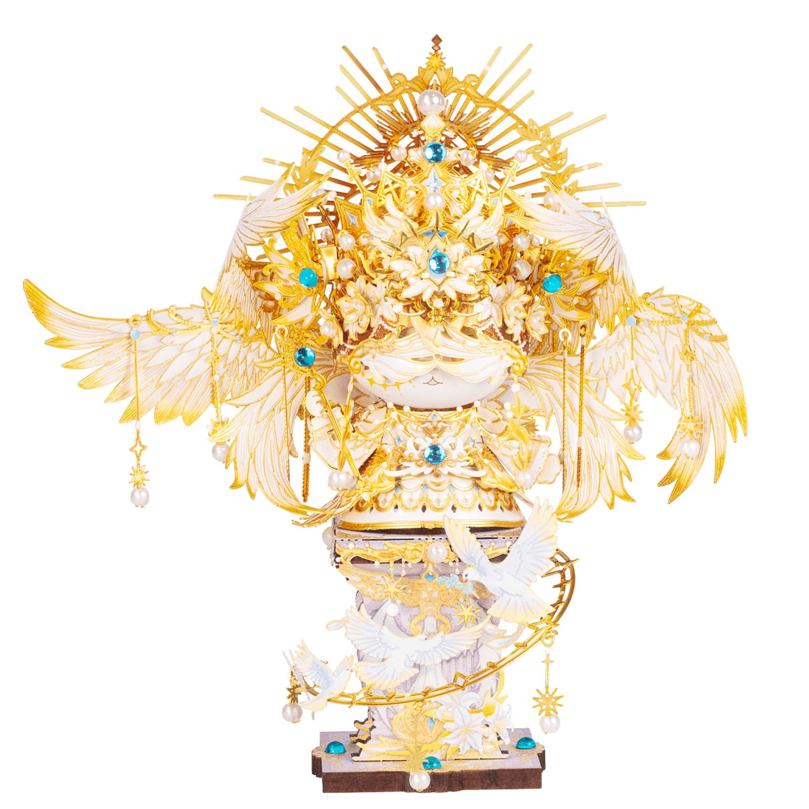 MU 3D Metal Puzzles for Adult Building Angel Kitty Kitten with 2 Brackets,Guardian Angel Figurine Cat Metal Model Kits, Assembling DIY Sets Hobby Birthday New Year Gifts Home Desk Church Decor