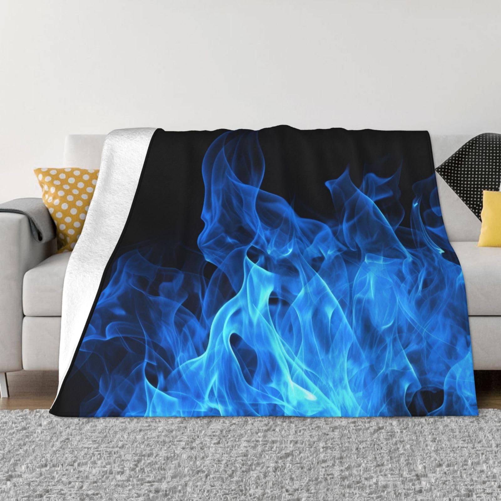 KLOPH Blue Flame Throw Blanket 40"x30" Flannel Fluffy Warm Blanket for Couch, Reversible Plush Blankets for Bed, Comfy Fuzzy Blanket for Sofa, Plush Lightweight-Blankets for All Season