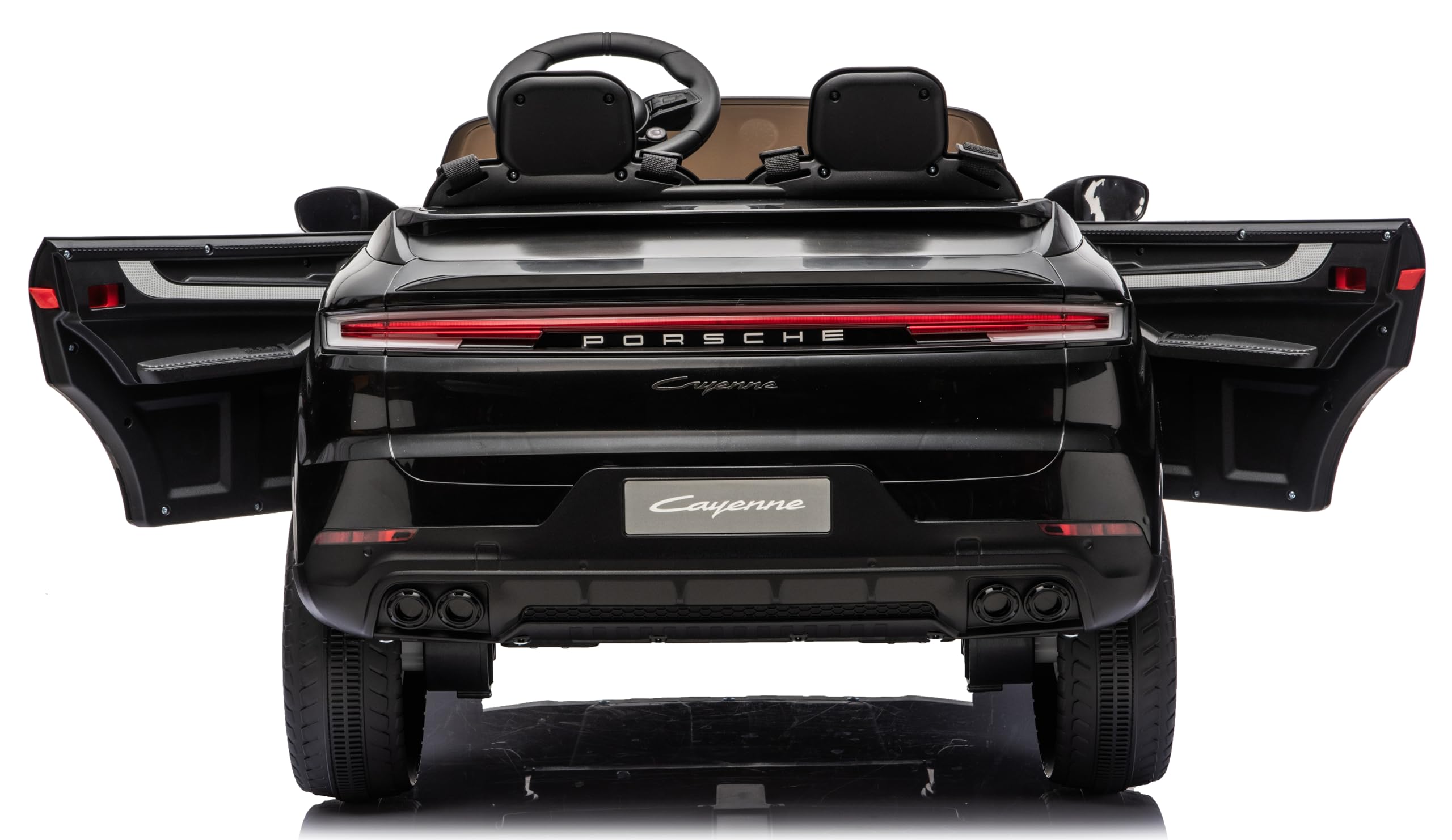Porsche Cayenne 24V Maxi SUV Elettrico per Bambini 2 Posti Macchina Elettrica con Telecomando Due Cinture a 3 Punti Luci LED Bluetooth Carico Massimo 60 Kg (Nero)