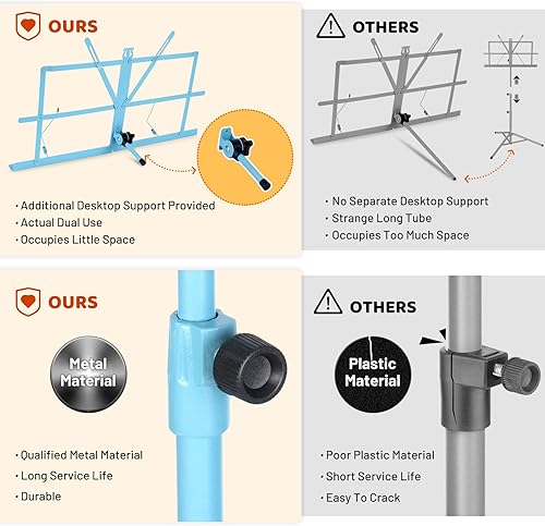 Miniatura 4 de CAHAYA Soporte plegable para partituras y escritorio para libros, ligero, portátil, ajustable, con bolsa de transporte, soporte de música de metal
