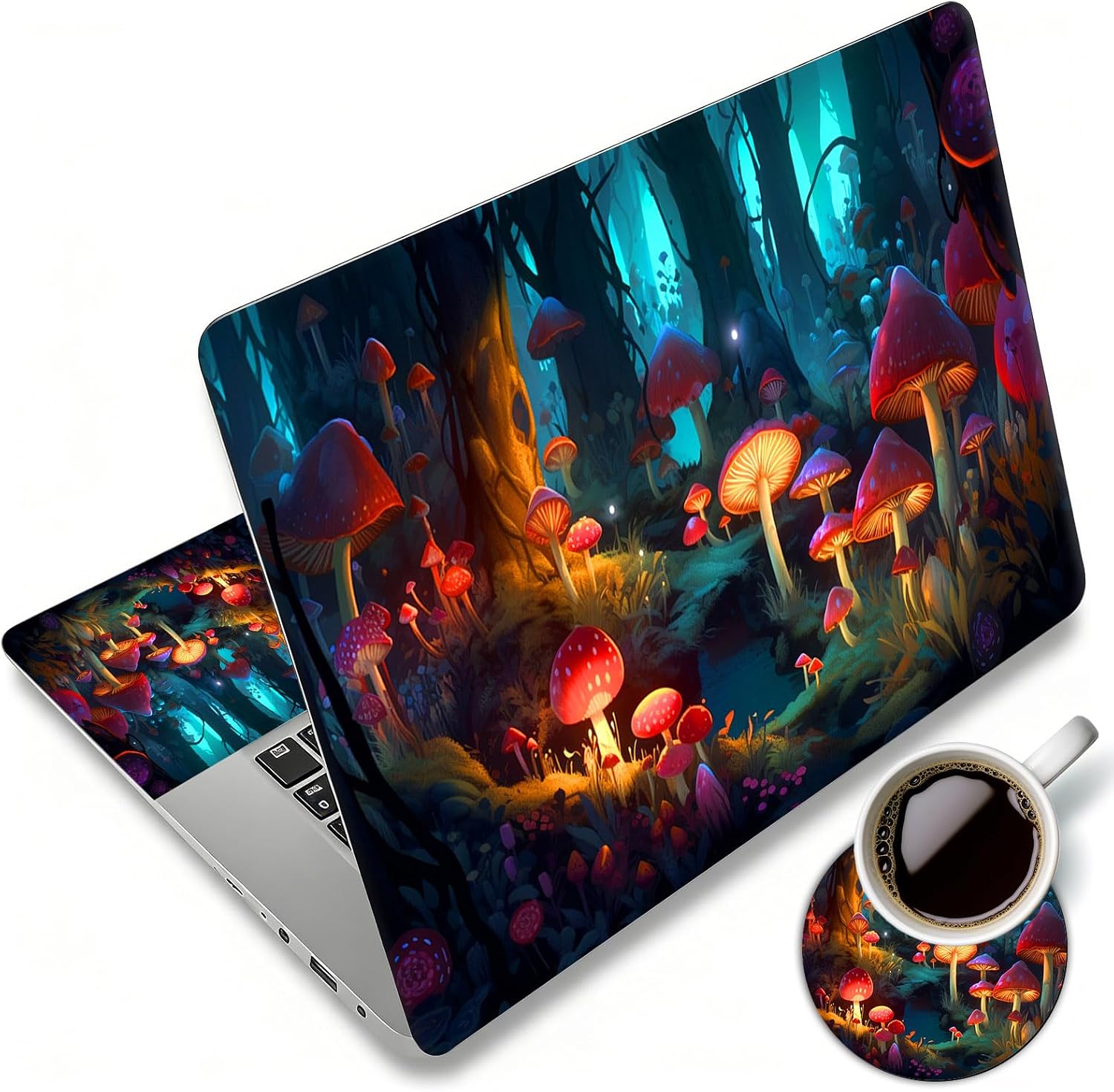 Laptop Skin Sticker Decal 12"-15.6" Universal Laptop/Notebook/Netbook Vinyl - Waterproof Scratch Resistant,Fits HP Dell Lenovo MacBook,2 Free Wrist Pads,Easy Apply & Remove,Mushrooms Forest
