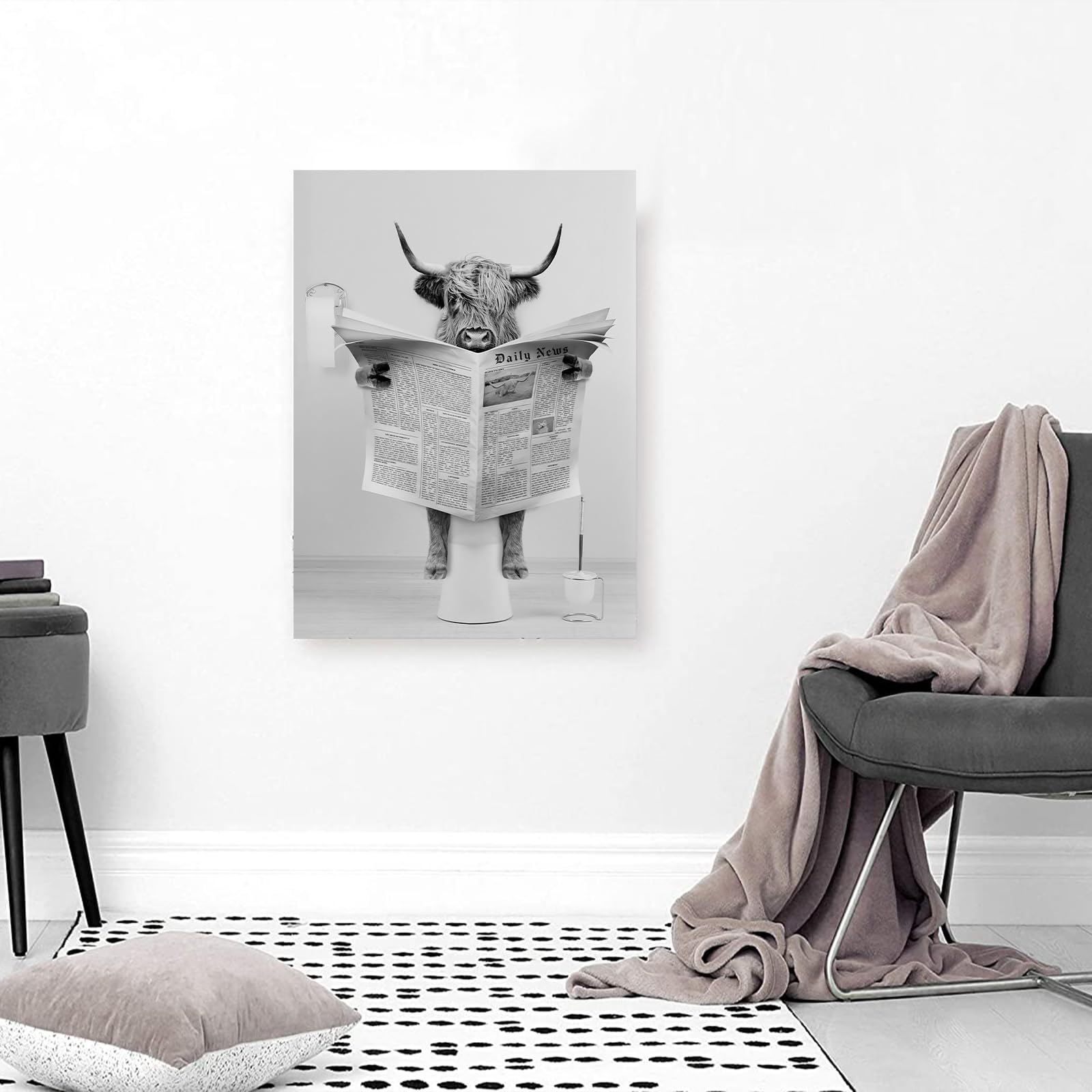 ZFTCN Funny Newspaper Animal Wall Art, Animal Wall Pictures on Toilets, Black and White, Bathroom Bedroom Decoration - Image 3