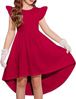 Girls Summer Dress Tween Flutter Sleeve High Low Formal Dresses for Wedding Party with Pocket - Buy now