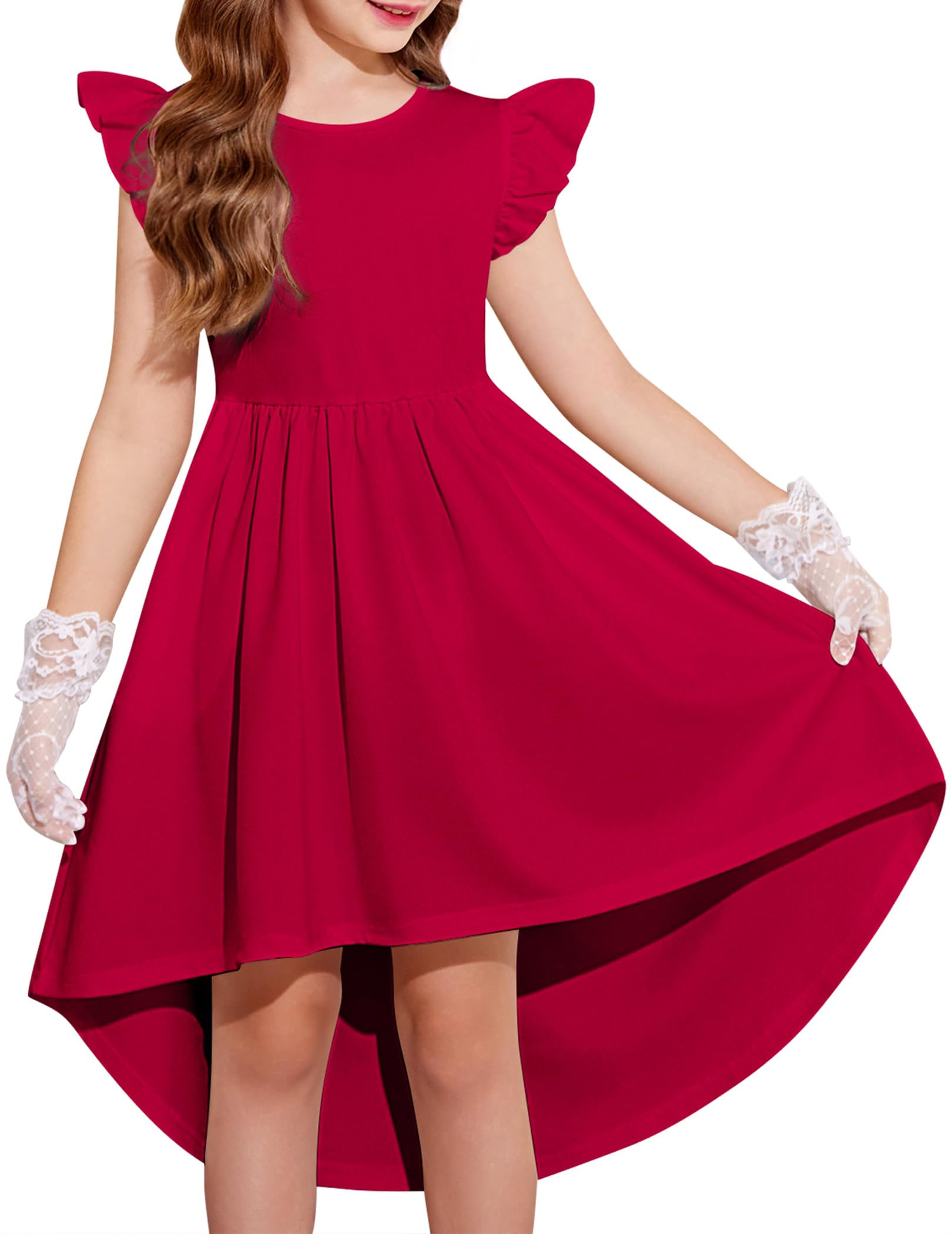 Arshiner Robe d'été pour Fille Manches Flottantes Ourlet Asymétrique Robes de Soirée Festive Élégante pour Filles 5-14 Ans