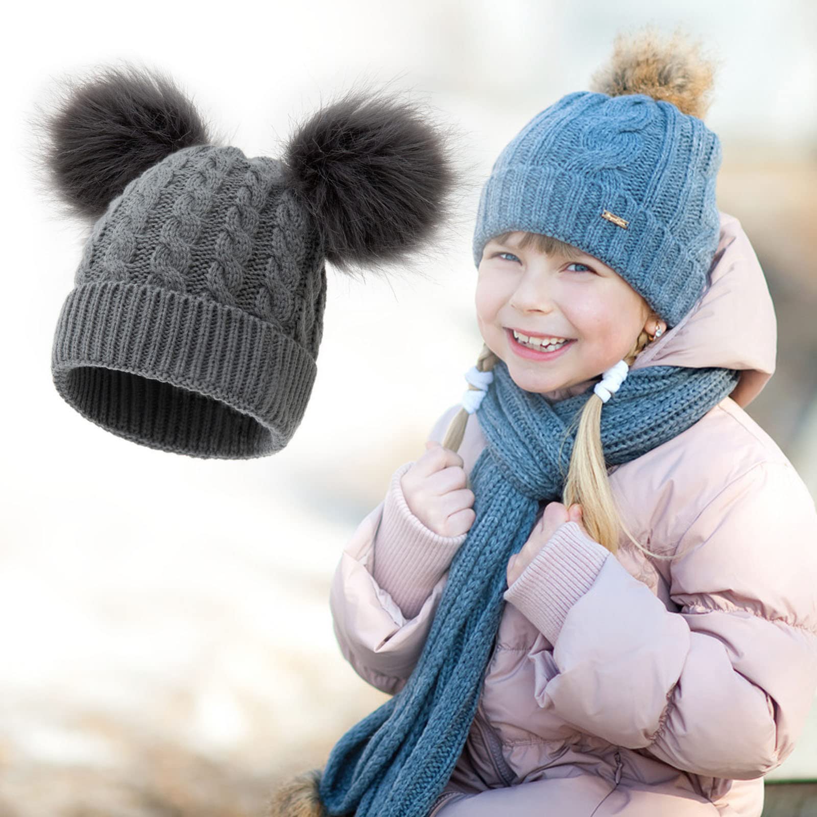 Gorro Cálido de Invierno para Niñas Y Niños, Gorro para Niños Pequeños, Gorro de Invierno de Punto de Algodón para Mujeres/Gray/One Size