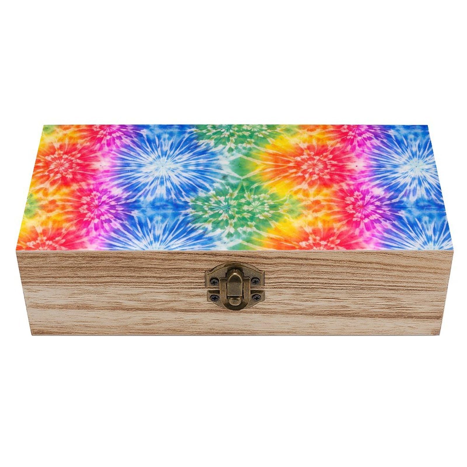 HLBSDM Colorful Rainbows Tie Dye Wooden Storage Box