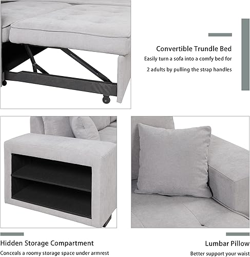 Miniatura 9 de Bellemave Sofá cama extraíble en forma de L, sofá modular reversible, sofá tapizado de 104 pulgadas con diván de almacenamiento y 2 taburetes para