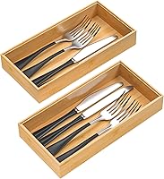 Vista 11 de Bandeja de cubiertos para cajón, organizador apilable de bambú para cajones de cocina, 9 x 3 x 2 pulgadas, juego de 2
