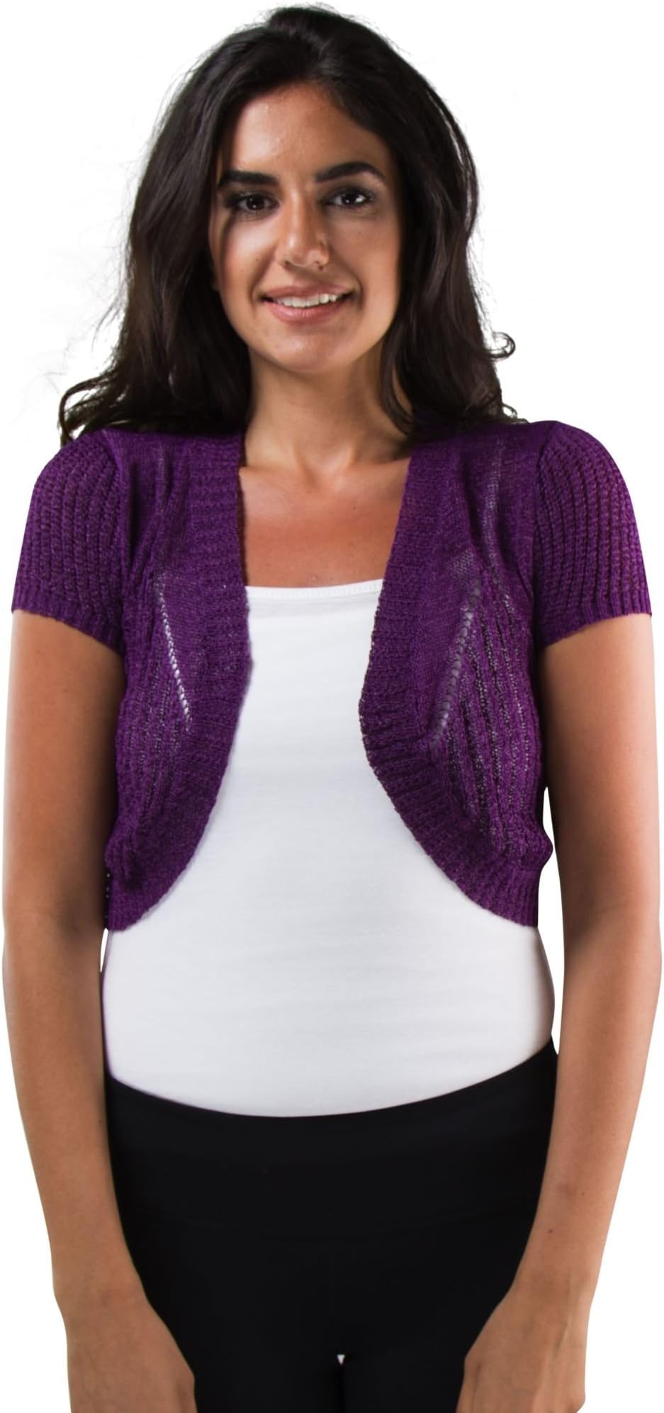 Victoria Women's Cap Sleeve Knit Shrug Cardigan (Purple)
