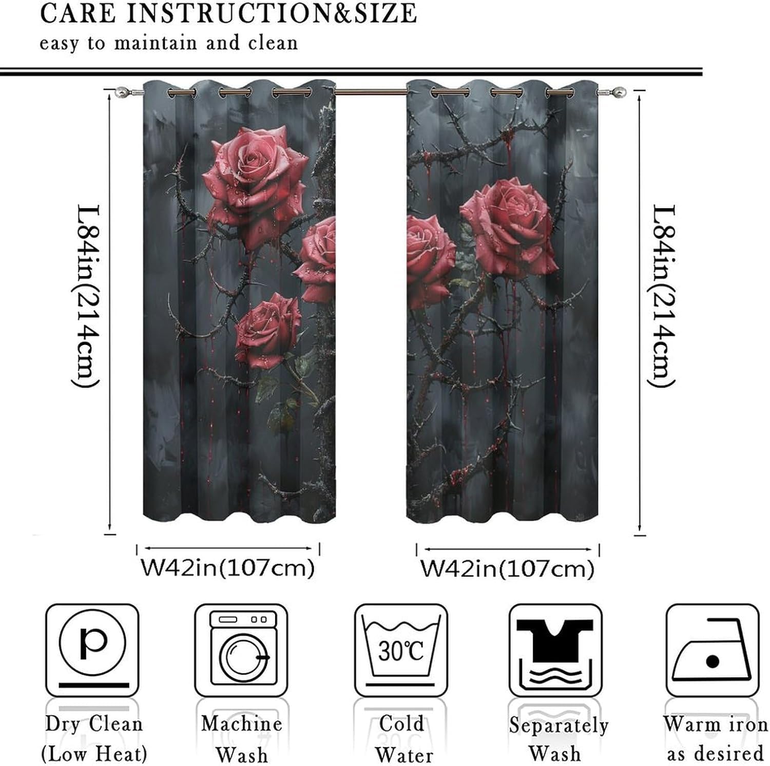 3D Rosenblüte Vorhang Verdunkelungsvorhang Mit Ösen Blickdicht Lichtdicht Wärmeisolierend Vorhänge, Für Wohnzimmer Kinderzimmer Schlafzimmer 2 Stück 220X215 cm (B + H)-460537591