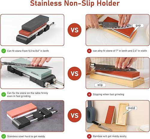 Miniatura 5 de Kit completo de afilador de cuchillos de piedra de afilar, 4 lados de grano 4001000 30008000 piedra de agua con soporte antideslizante, piedra de