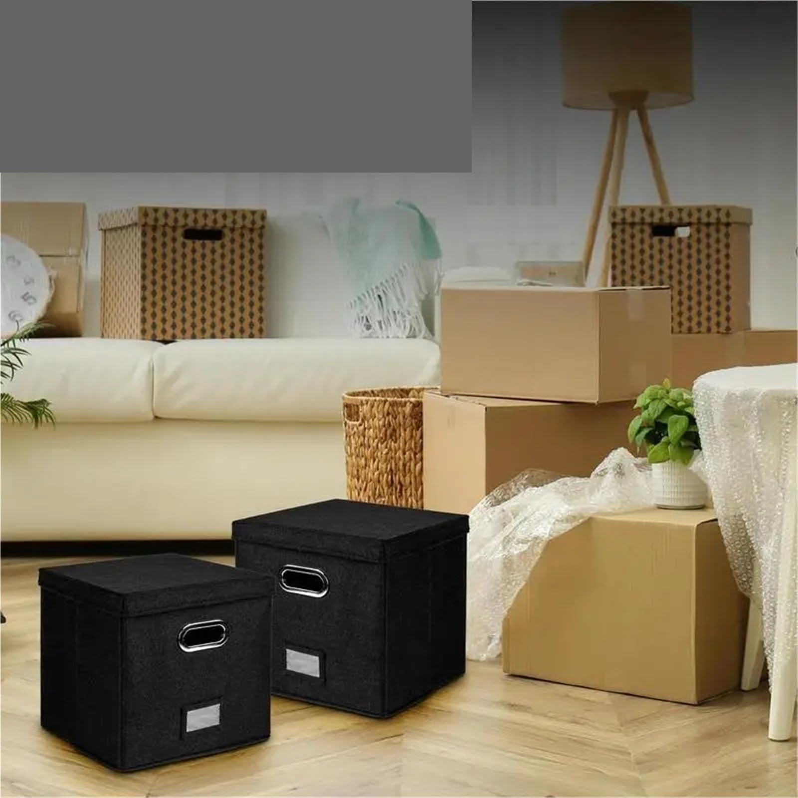 Vinyl Record Storage Box Album Organizer Crate LP Fabric Cabinet Case with Lid and Handle per Dischi