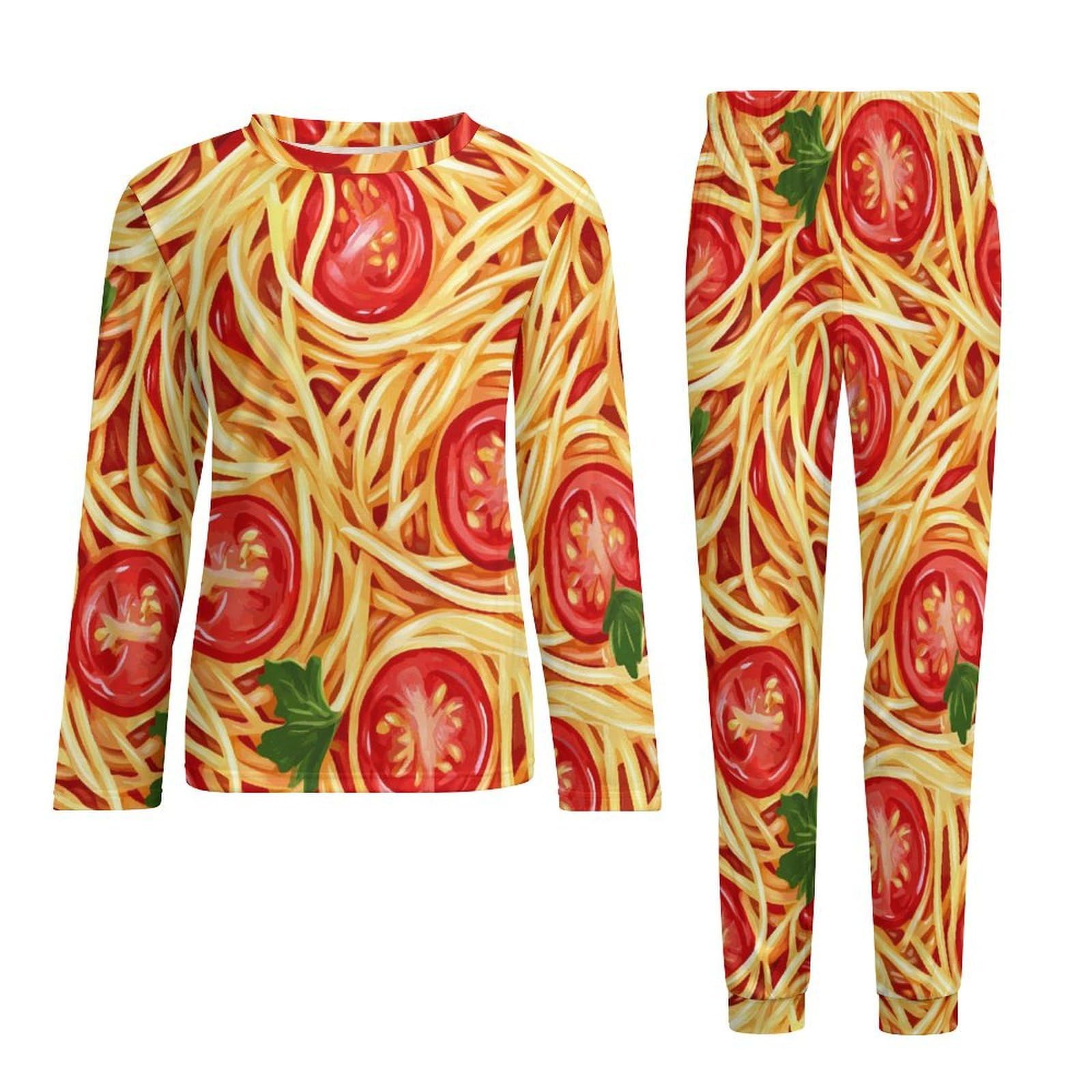Spaghetti Pasta Noodles Salsa T-omato Morbido Pigiama da Uomo Set Elastico in Vita Indumenti Da Notte Girocollo Manica Lunga Loungewear