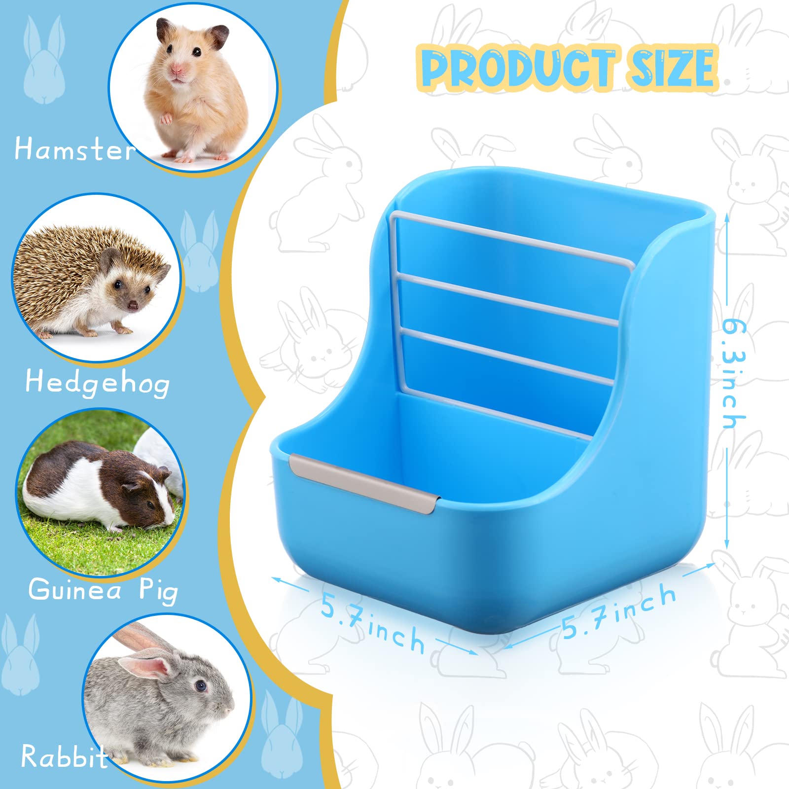 Kacctyen 4 Pcs Hay Feeder Bunny Hay Rack Manger Hay Food Bin Feeder Hanging Feeder Dispenser Double Use for Grass and Food Blue Guinea Pig Food Bowl Chinchilla Hay Holder for Small Pets - image 2